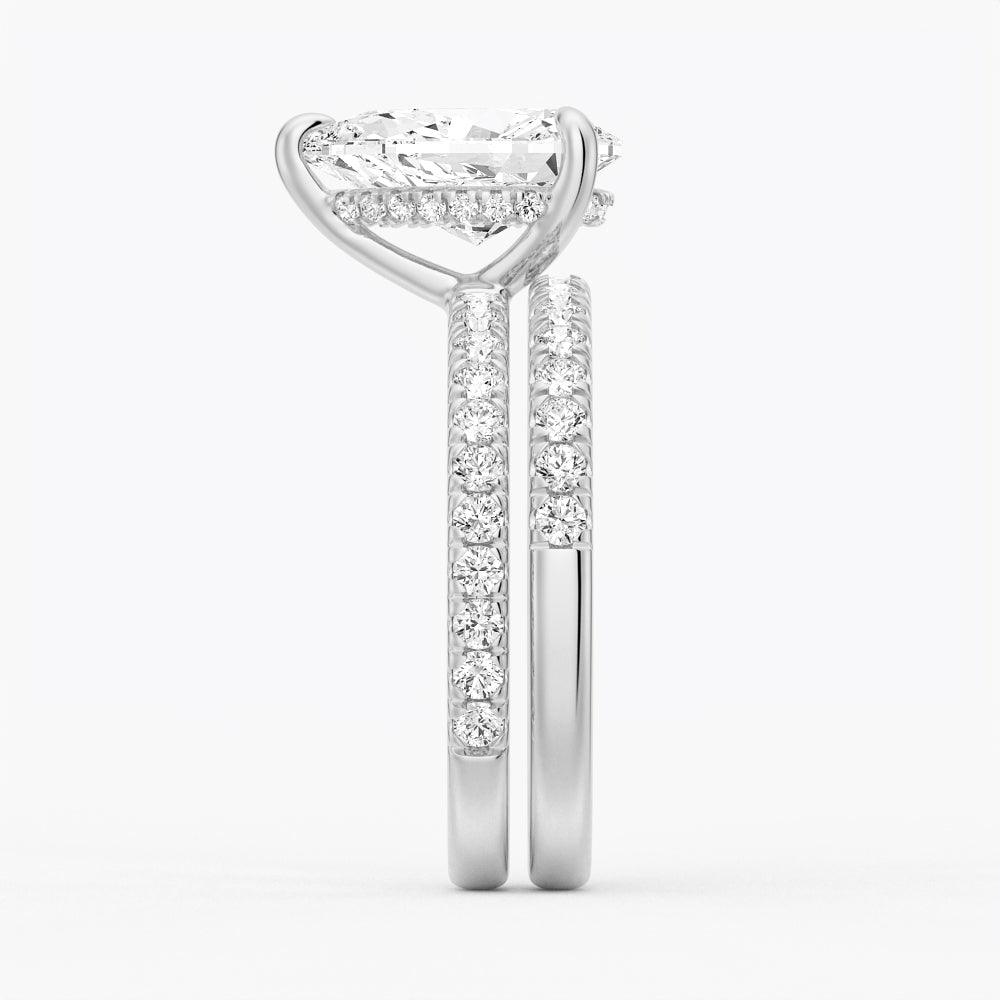 Pear Shaped Pavé Band Moissanite Engagement Ring with Hidden Halo Ring Set - Elegant Wedding Jewelry for Brides & Anniversaries