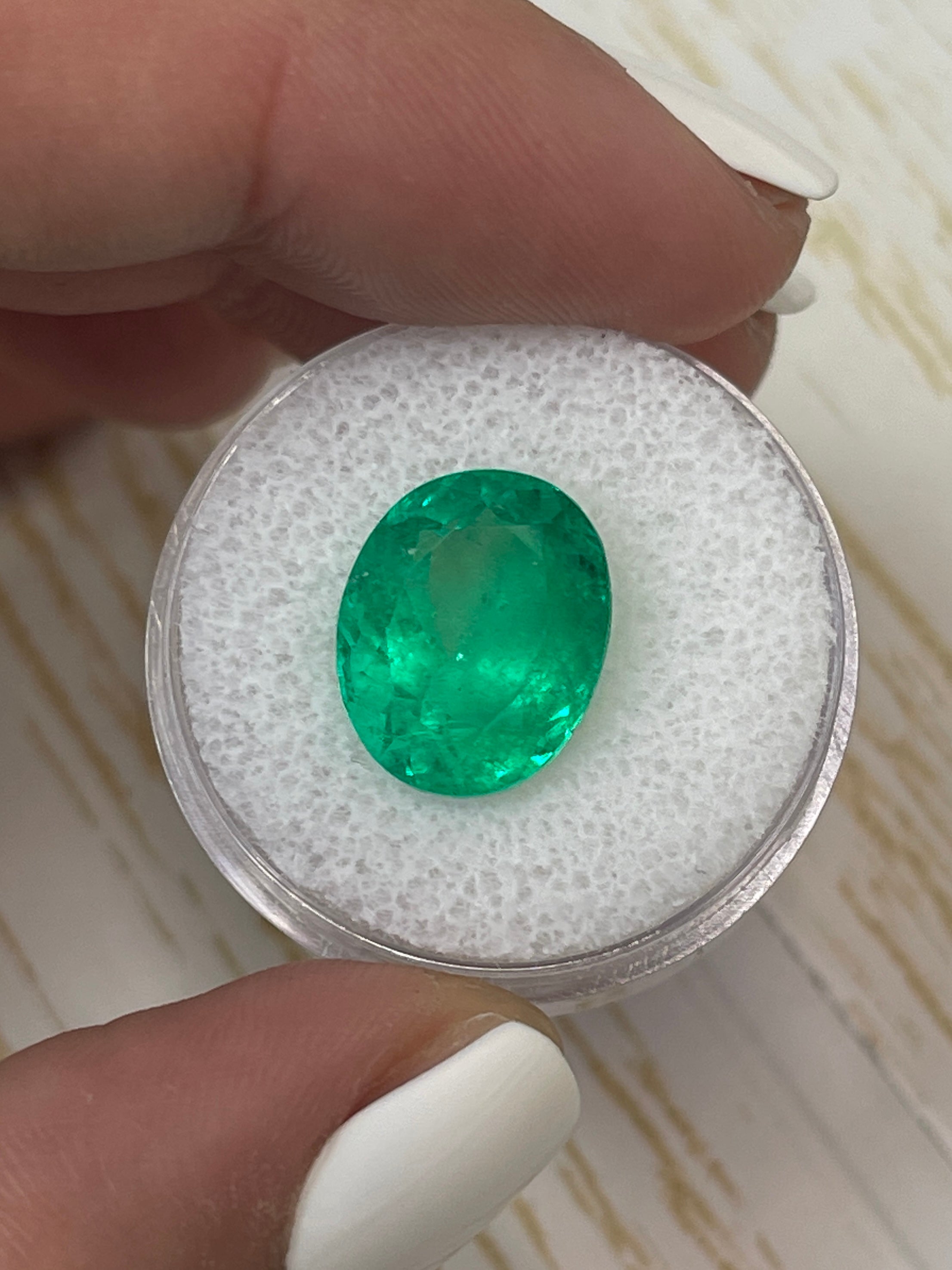 6.89 Carat Muzo Yellowish Green Natural Loose Colombian Emerald - Oval Cut 13.6x11mm for Jewelry Making, Engagement Rings & Luxury Gifts