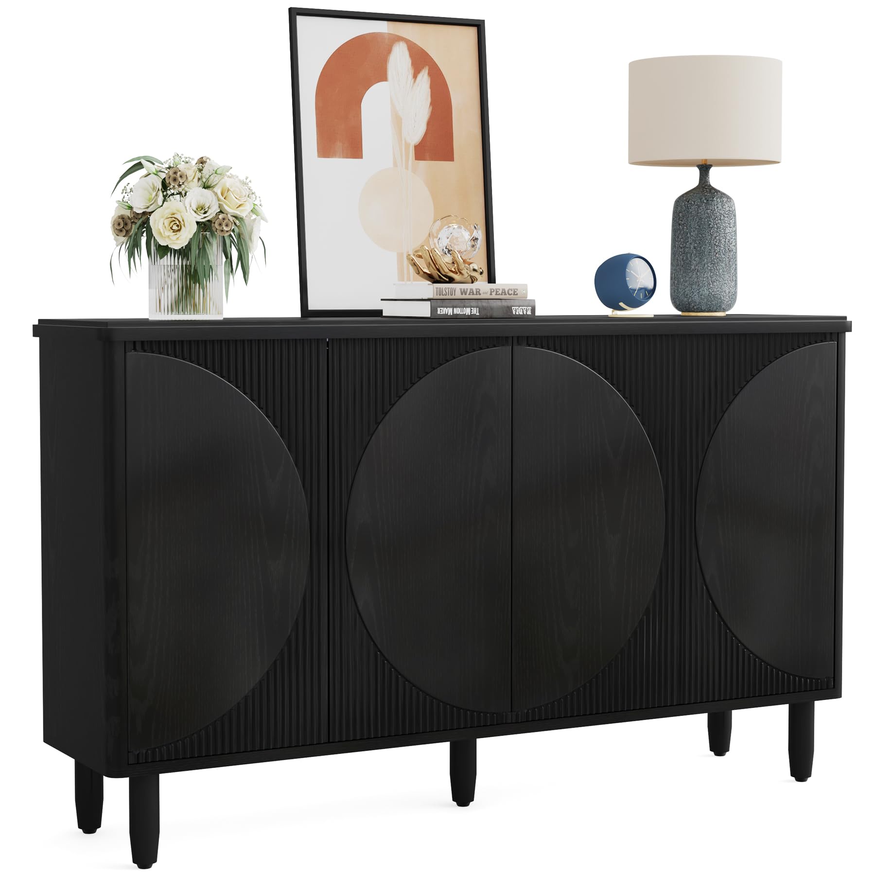 Tribesigns Modern Buffet Cabinet with Storage - All Black Sideboard with Doors for Living Room, Kitchen & Dining Room | Perfect for Home Organization & Entertaining Guests