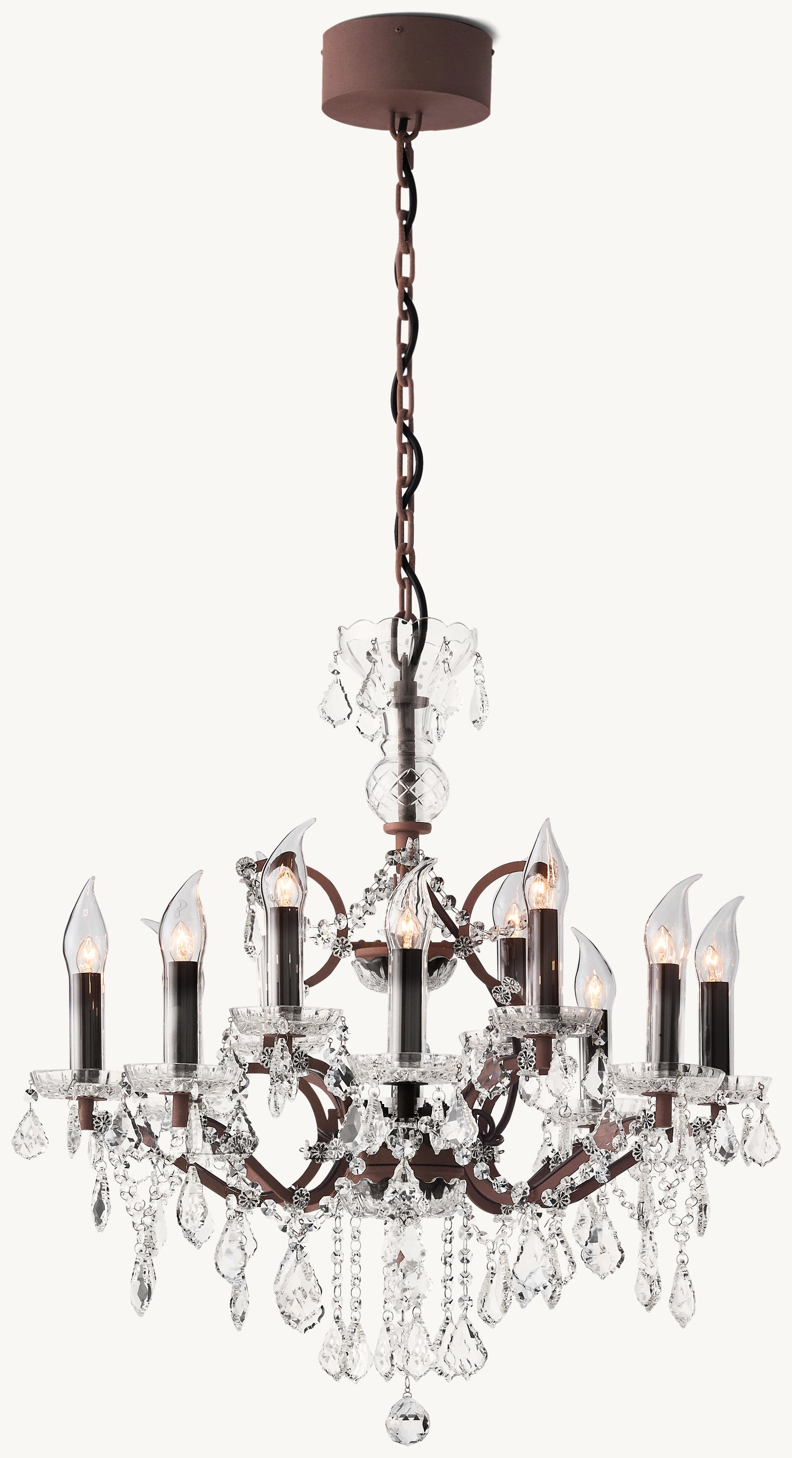 19th Century Rococo Style Iron and Crystal Outdoor Chandelier - Elegant Garden, Patio, and Terrace Lighting for Vintage Home Decor