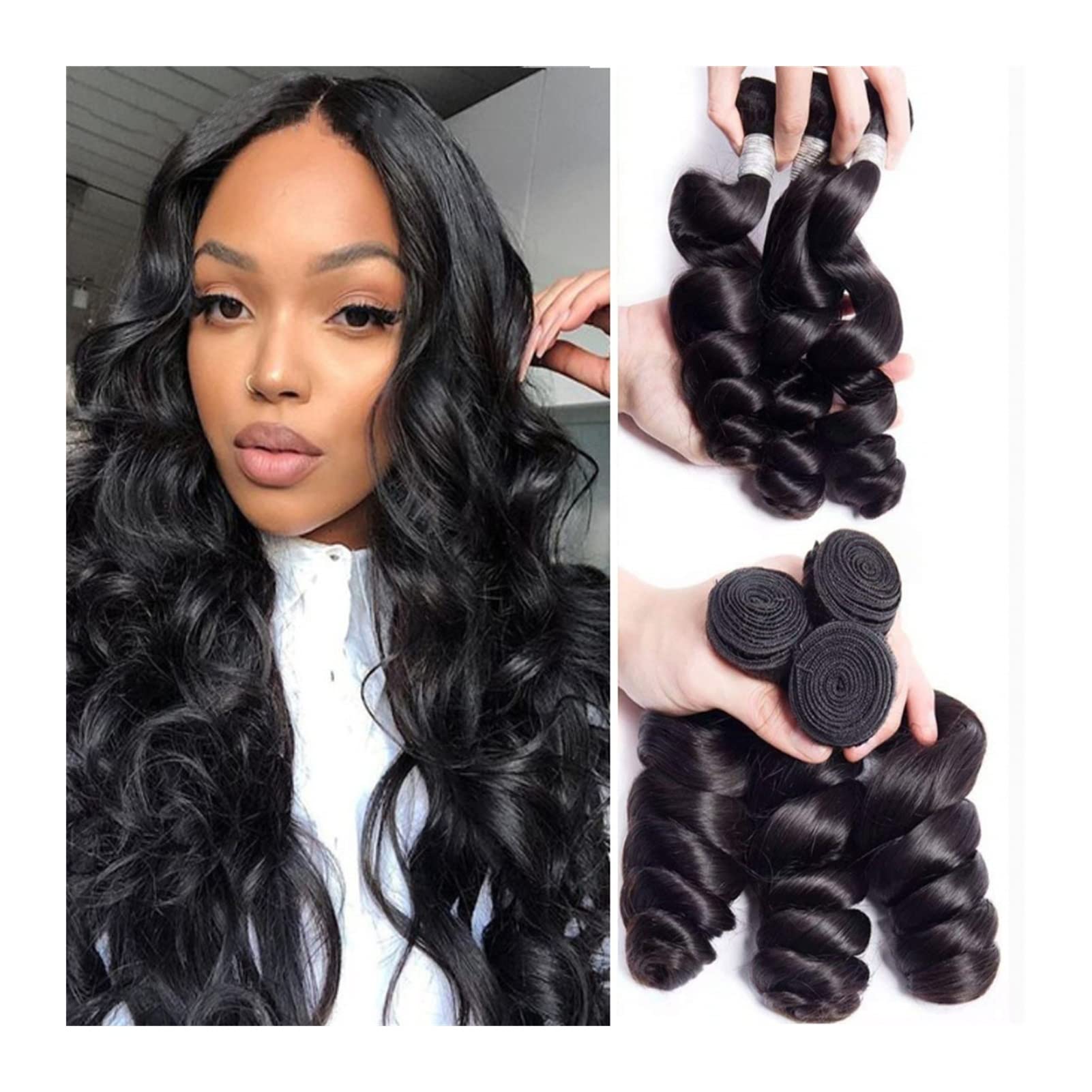 TOMYEUS 100% Virgin Indian Remy Human Hair Bundles - 1/3Pcs Unprocessed Loose Deep Wave Weft Extensions (Natural Black) for Stunning Hairstyles | Perfect for Daily Wear, Parties & Special Occasions