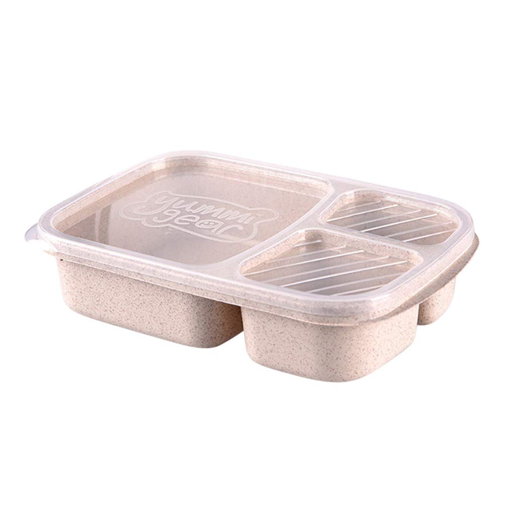 Eco-Friendly Wheat Straw Bento Box - Reusable 3-Compartment Plastic Lunch Container for Kids & Adults | Meal Prep & Food Storage | Perfect for School, Office & Picnics (Beige)