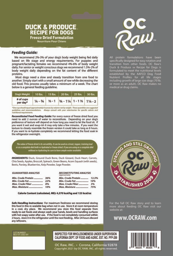 Premium Freeze-Dried Raw Duck Dog Food - OC Raw Dog Food Meaty Rox 5.5oz | Grain-Free, High-Protein Treat for Puppies & Adult Dogs | Perfect for Training, Travel & Outdoor Adventures