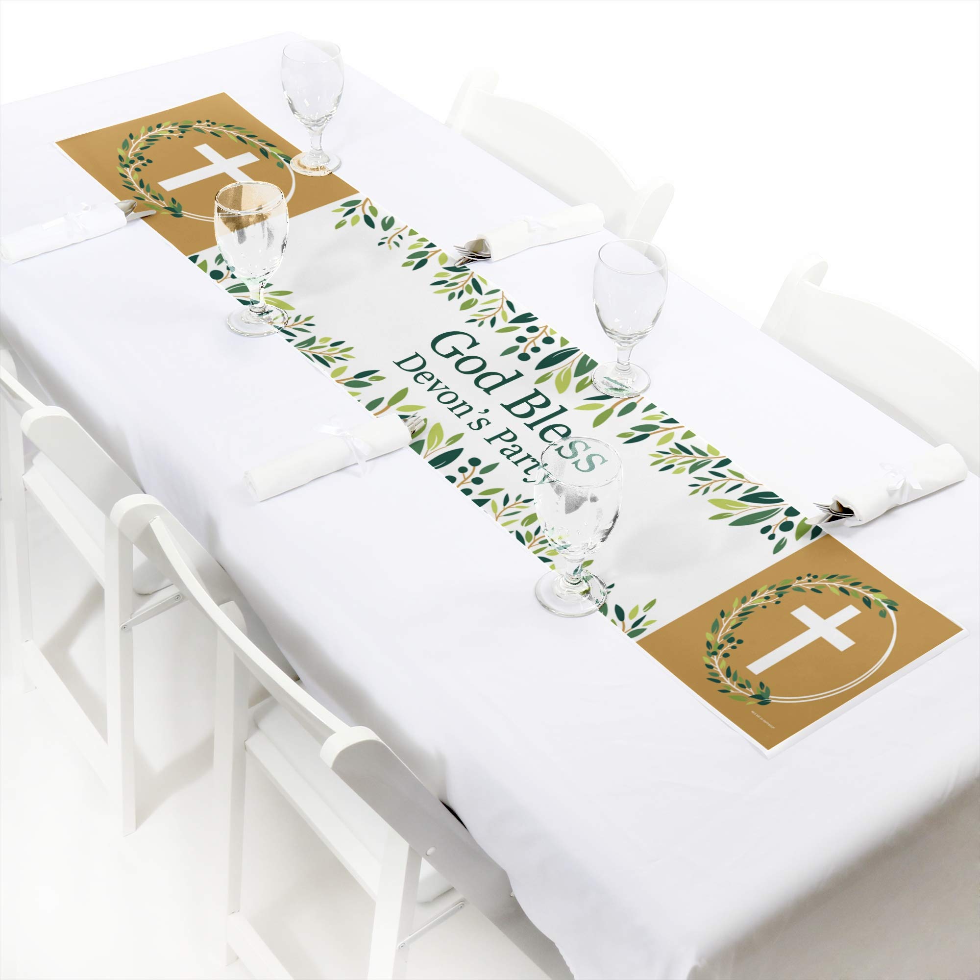 Personalized Elegant Cross Banner - Custom Religious Party Decorations for Church Events, Baptisms & Weddings | Big Dot of Happiness
