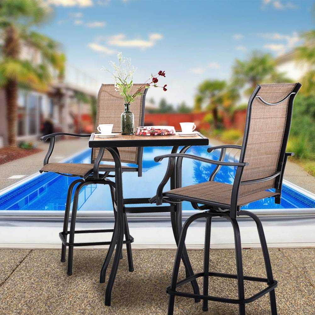 PHI VILLA 3-Piece Patio Swivel Bar Set with 2 Bar Stools & 1 Table - Outdoor Bistro Furniture for Garden, Balcony, Poolside & Backyard Relaxation