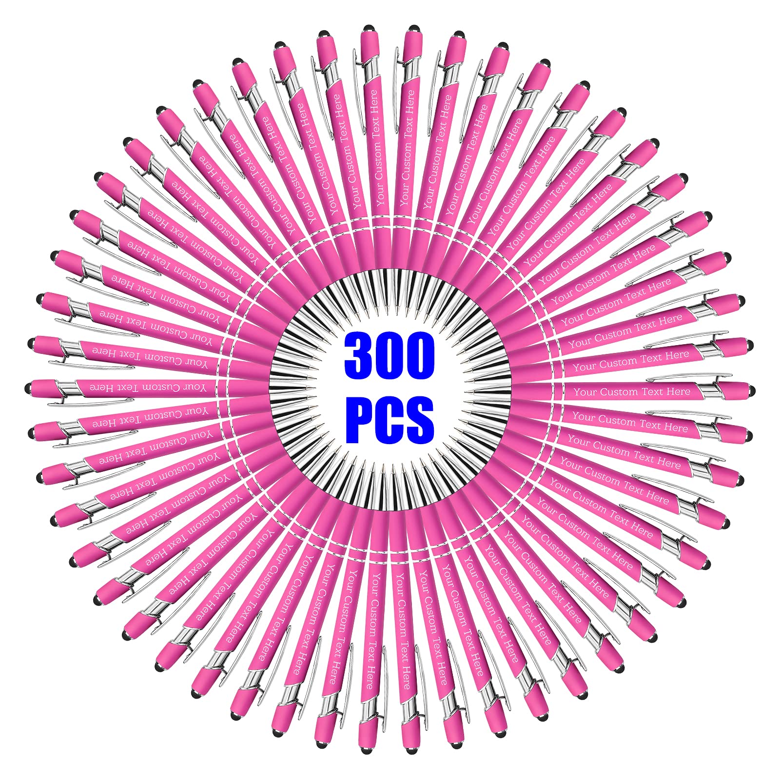 300 Pcs Custom Engraved Pens Bulk - Personalized Ballpoint Pens with Free Name/Message Engraving - Stylus for Business, Office, Graduation Gifts - Ideal for Christmas, Birthday Presents for Men & Women (Pink) - Perfect for Corporate Events, Promotions & Special Occasions