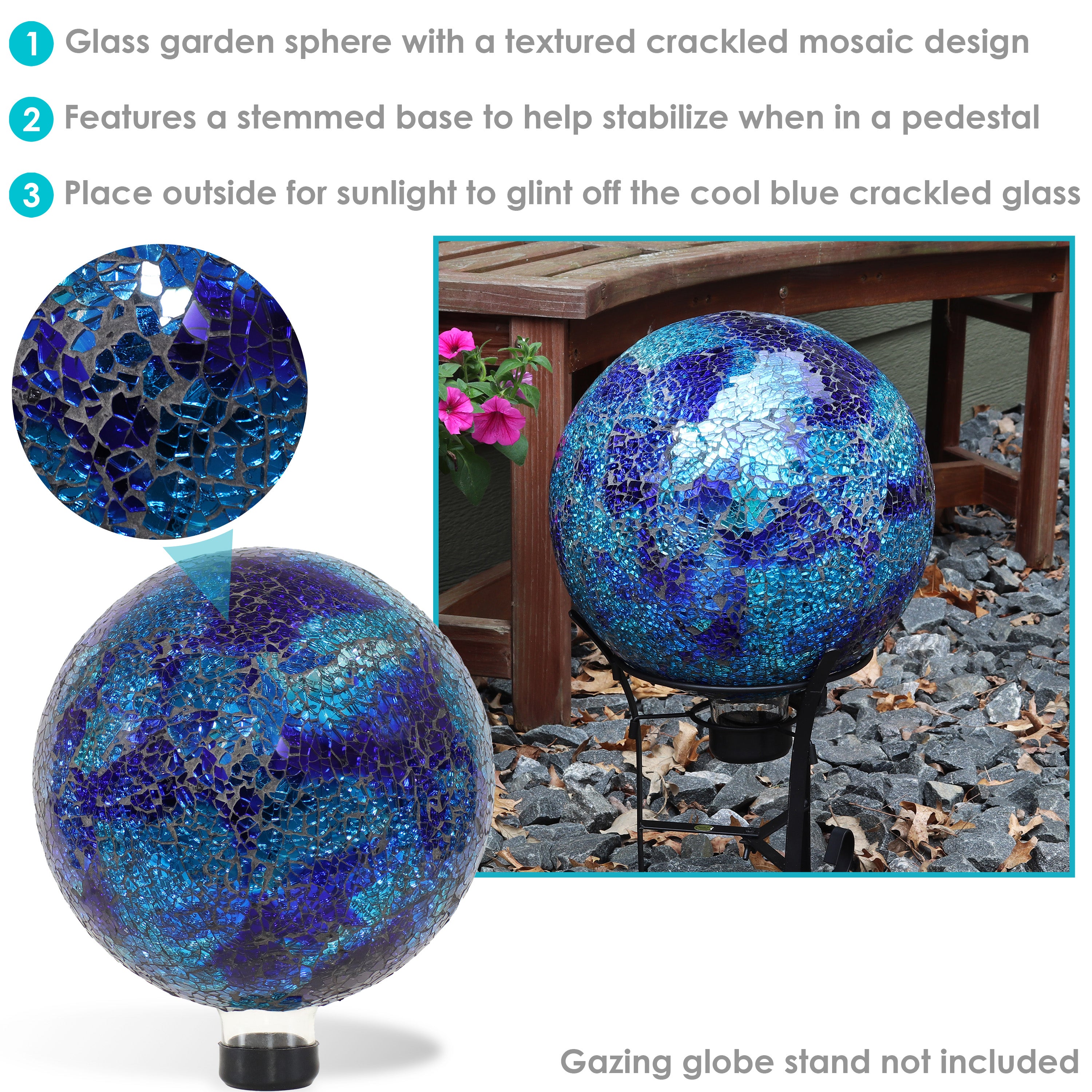Sunnydaze Deep Ocean Swirl Crackled Glass Outdoor Gazing Globe - 10 Inch Garden Decor for Zen Meditation & Landscape Design