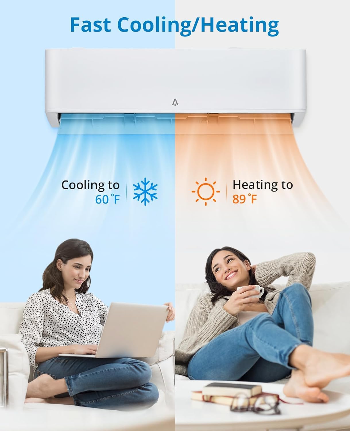 18,000 BTU Mini Split Air Conditioner & Heat Pump - 23 SEER2 Inverter Ductless AC System with Alexa Control - Pre-Charged & Includes Installation Kit - Cools & Heats Rooms up to 1,250 Sq.Ft - Perfect for Bedrooms, Living Rooms & Home Offices