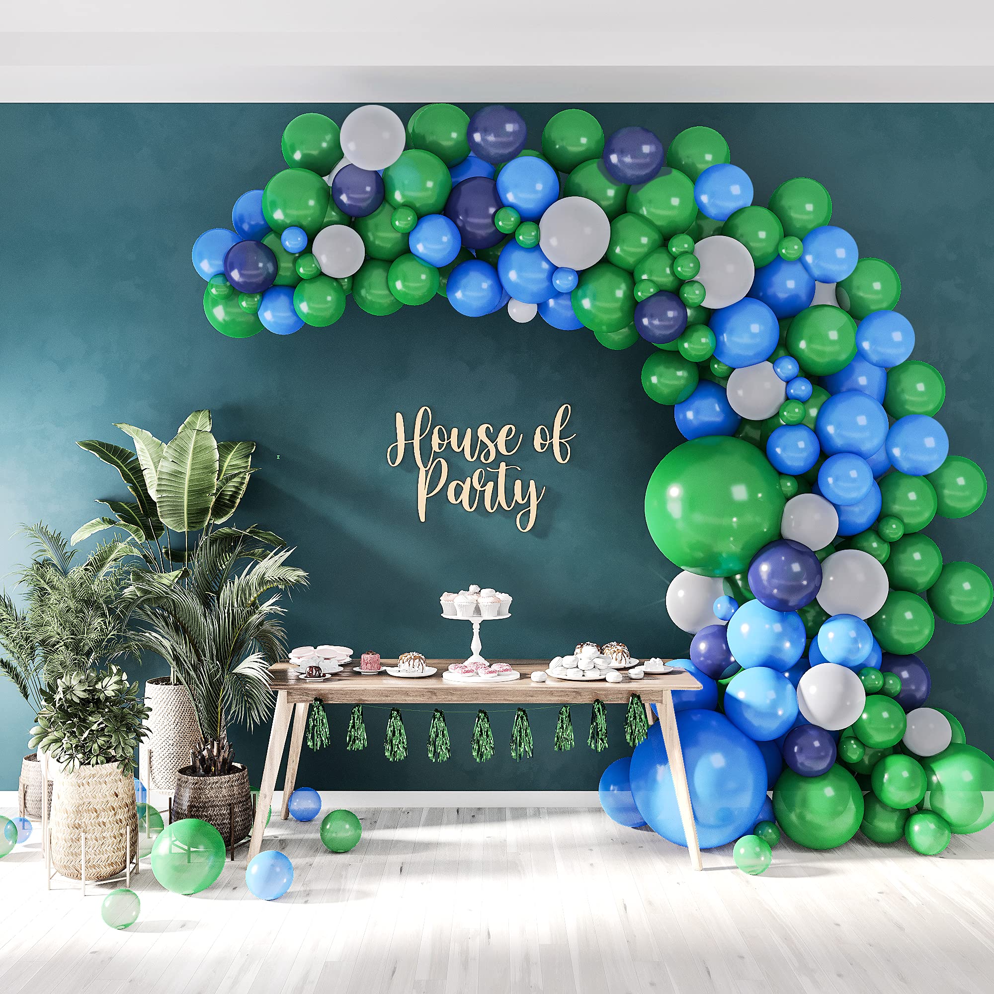 Jurassic World Balloon Garland Kit - 158 Pcs Blue & Green Dinosaur Balloons for Baby Showers, Jungle Theme Parties, Birthday Decorations | Perfect for Dinosaur-Themed Events, Kids' Birthday Parties, and Baby Shower Decorations