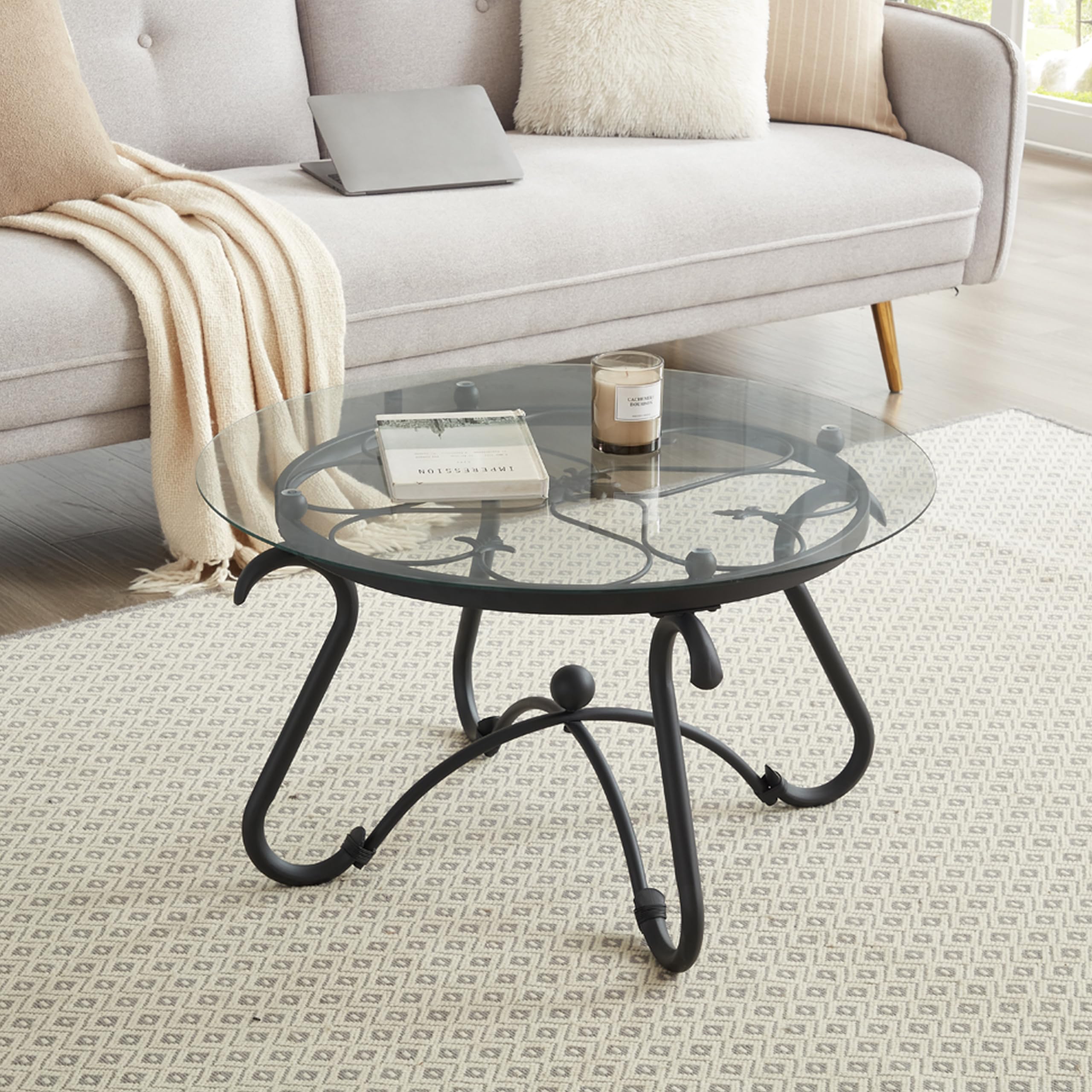 Modern Glass Coffee Table and End Table Set of 2 - Tempered Glass Top with Sturdy Metal Frame - Black Living Room Center & Sofa Side Tables - Perfect for Home Office, Lounge & Small Space Decor