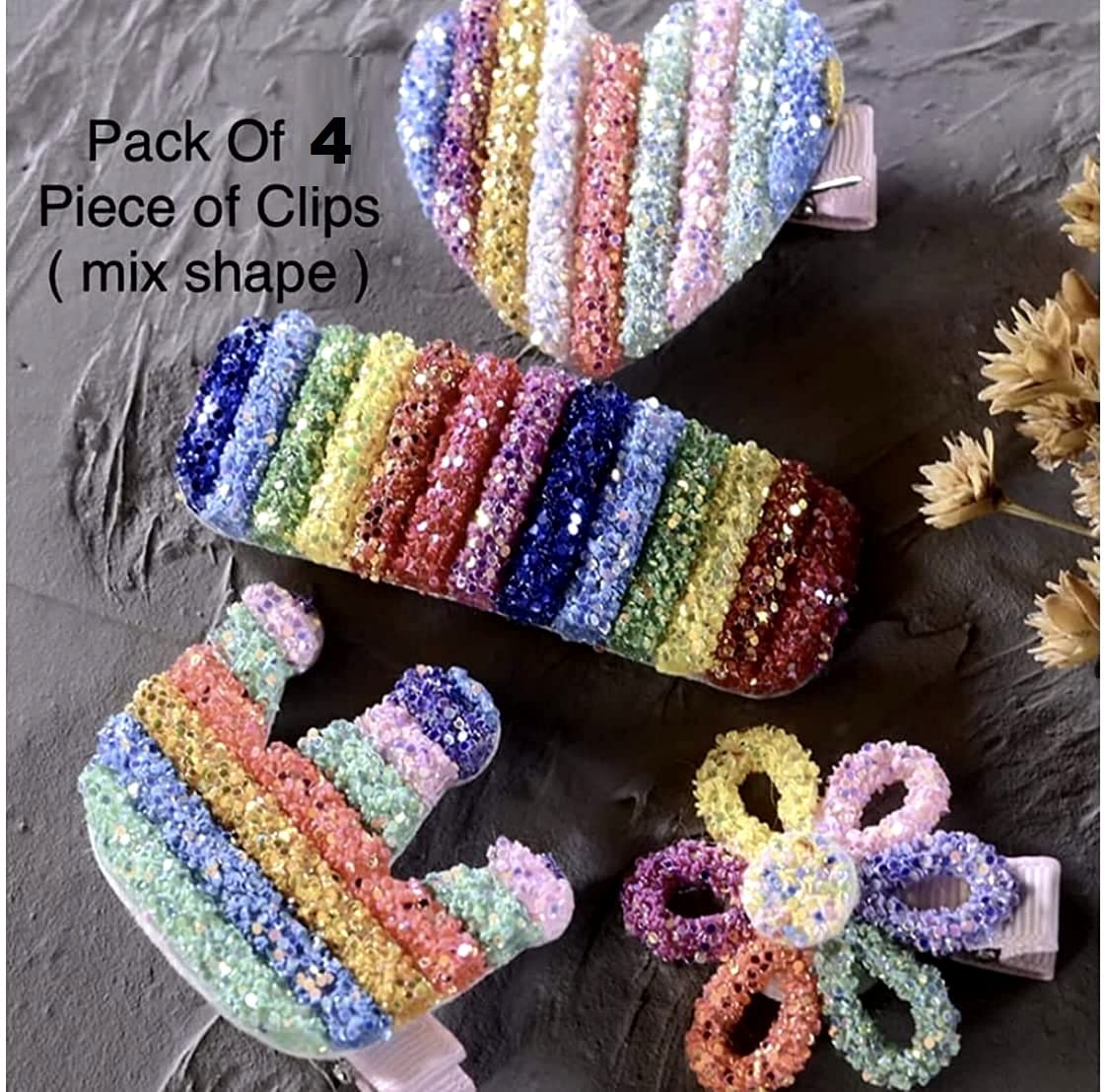 DRP Unicorn Hair Clips for Girls - Cute Bunny & Rainbow Hair Accessories with Glitter - Pack of 4 Stylish Hair Clips for Kids & Baby Girls - Perfect for School, Parties, and Everyday Fashion