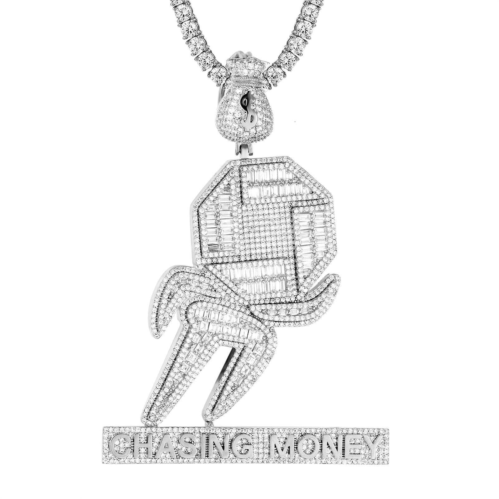 Custom Men's Money Dollar Bag Baguette Icy Pendant Necklace - Hip Hop Bling Jewelry for Rappers & Streetwear Fashion