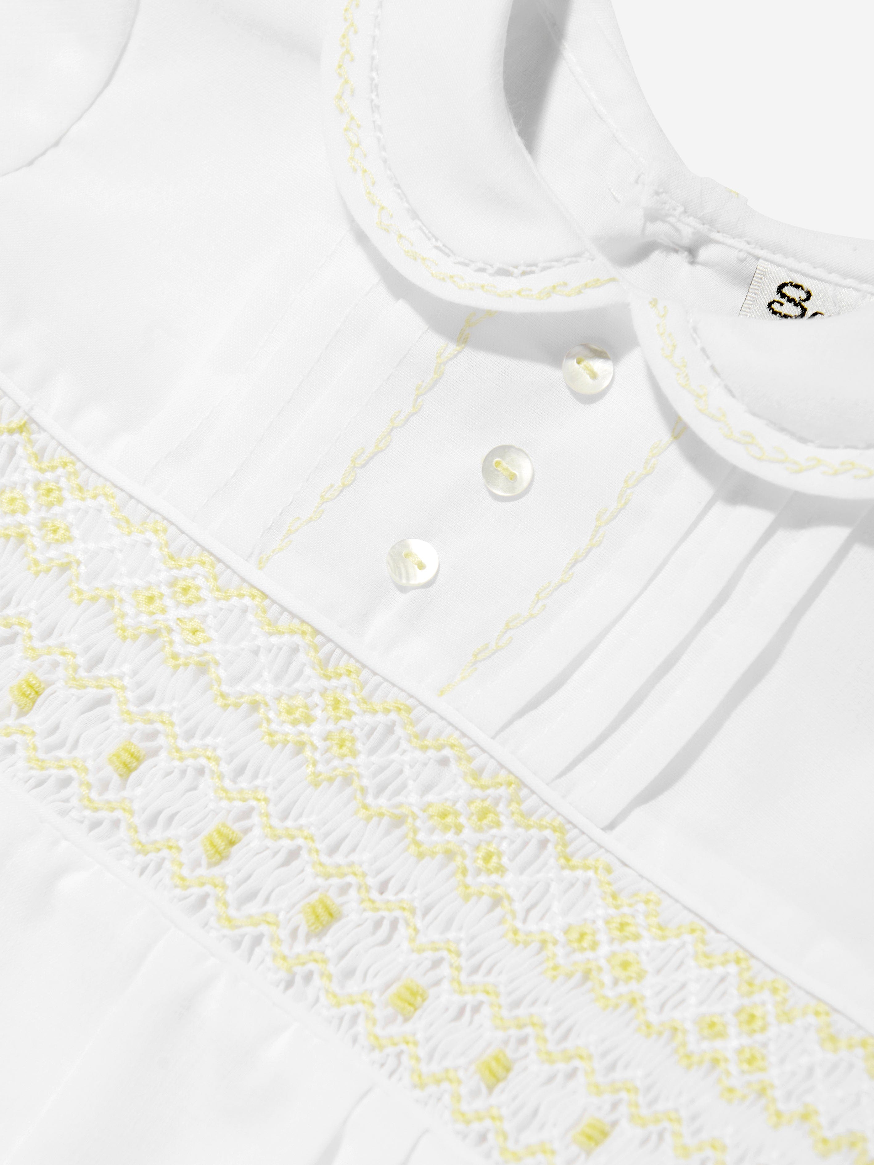 Baby Boys Smocked Romper in White - Soft Cotton Summer Outfit for Newborns & Infants - Perfect for Photos, Parties & Playtime