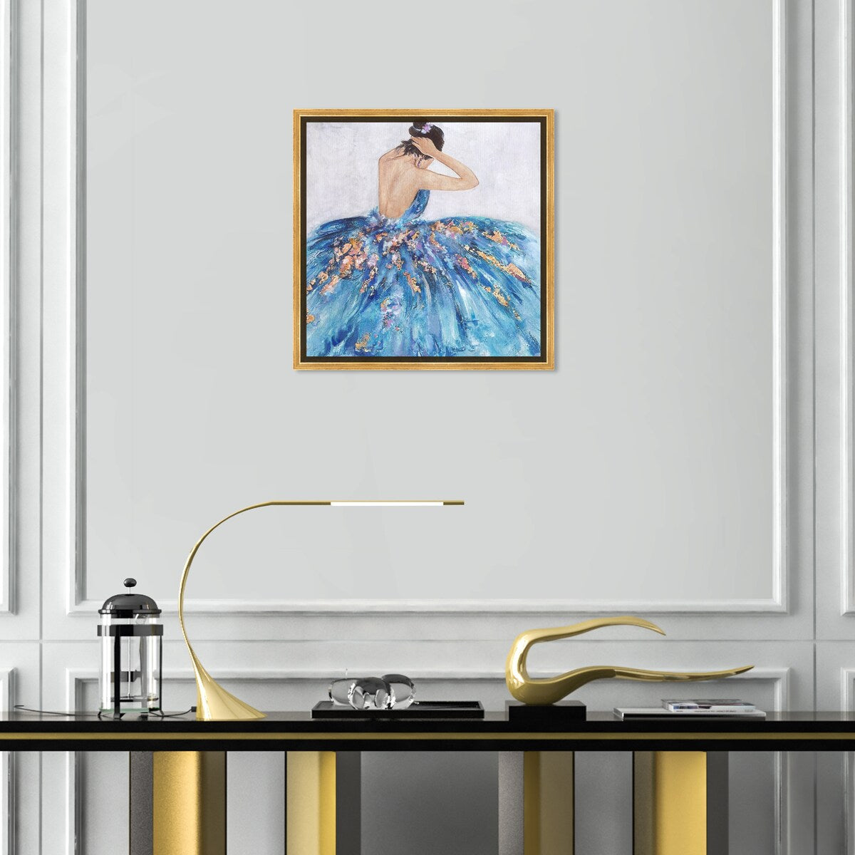 Elegant Blue Princess Dress Glam Canvas Wall Art Print - Festive & Stylish Home Decor for Bedroom, Living Room, or Nursery