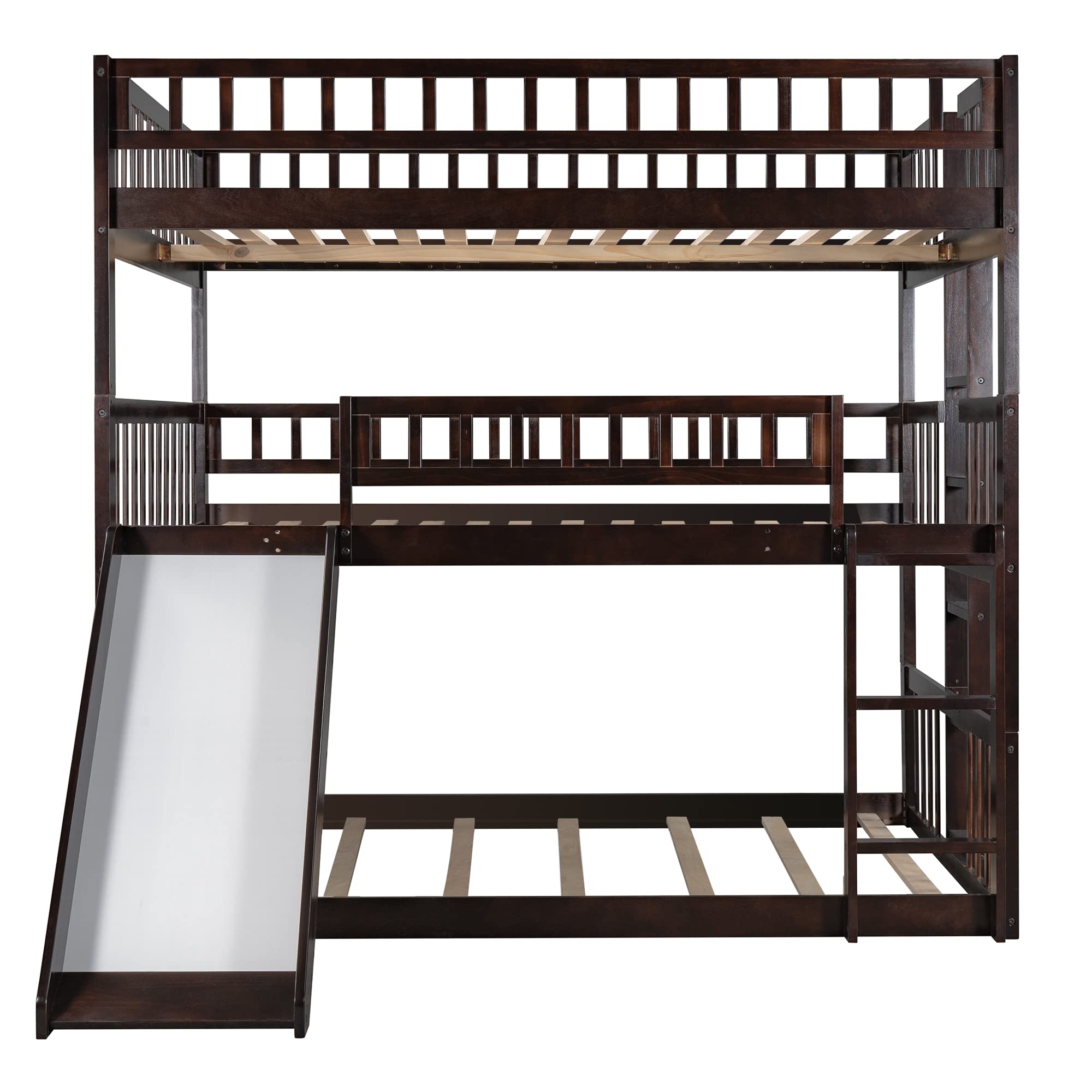 Triple Bunk Bed with Slide - Full Over Full Over Full Convertible Bunk Bed for Kids, Teens & Adults in Espresso - Space-Saving Kids' Bedroom Furniture for Small Rooms, Dorms & Shared Spaces