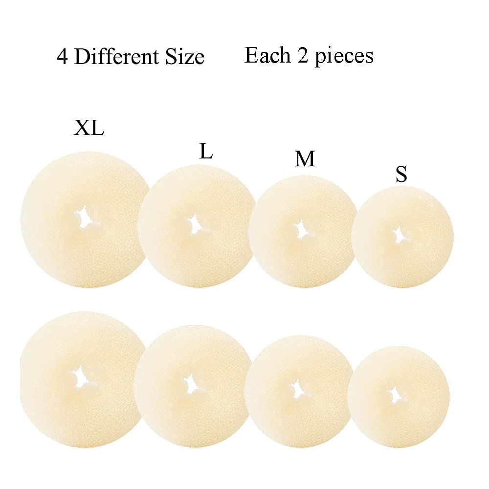 Hair Bun Maker Kit - Donut Bun Ring, 18 Bobby Pins, 10 Elastic Hair Ties & 8 Bun Forms for Chignon Styles (2 Small, 2 Medium, 2 Large, 2 XL) - Blonde | Perfect for Updos, Weddings, Prom & Everyday Hairstyles