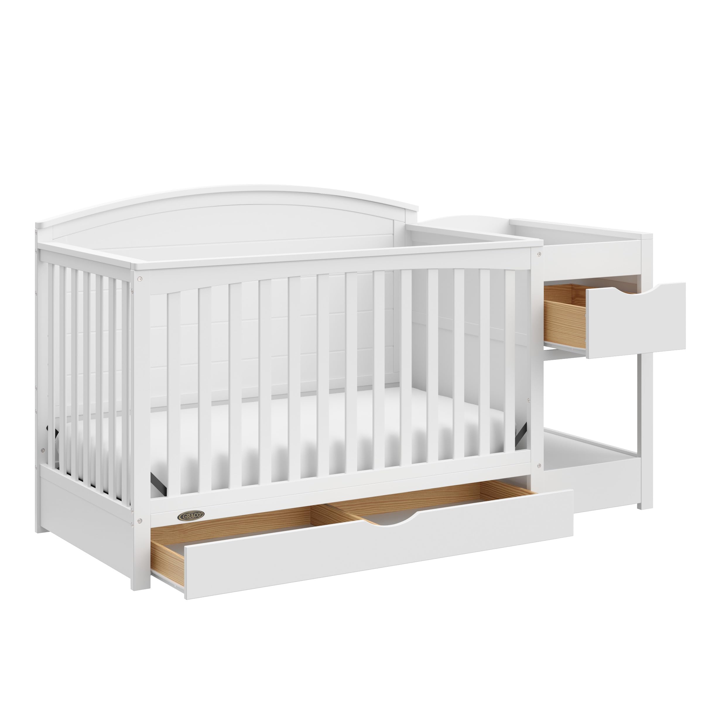 Graco Bellwood 5-in-1 Convertible Crib & Changer with Storage Drawer (White) - GREENGUARD Gold Certified, Converts to Toddler Bed & Full Bed, Nursery Furniture for Baby & Kids Room, Modern & Space-Saving Design