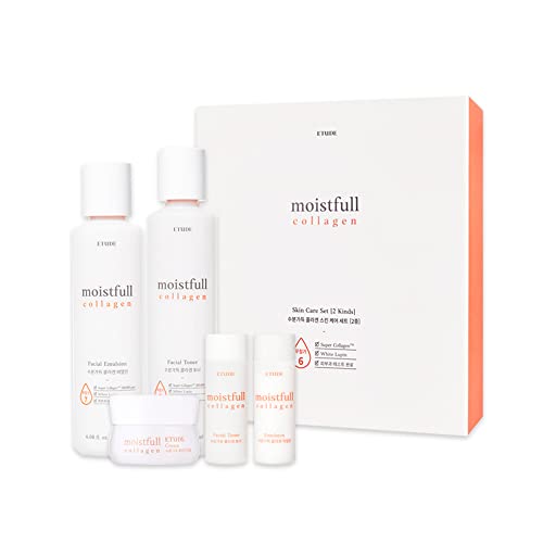 Etude House Moistfull Collagen 2-Piece Skincare Set - Deep Hydrating Facial Toner & Emulsion | Korean Beauty for Dry Skin | Daily Moisturizing Routine & Anti-Aging Care