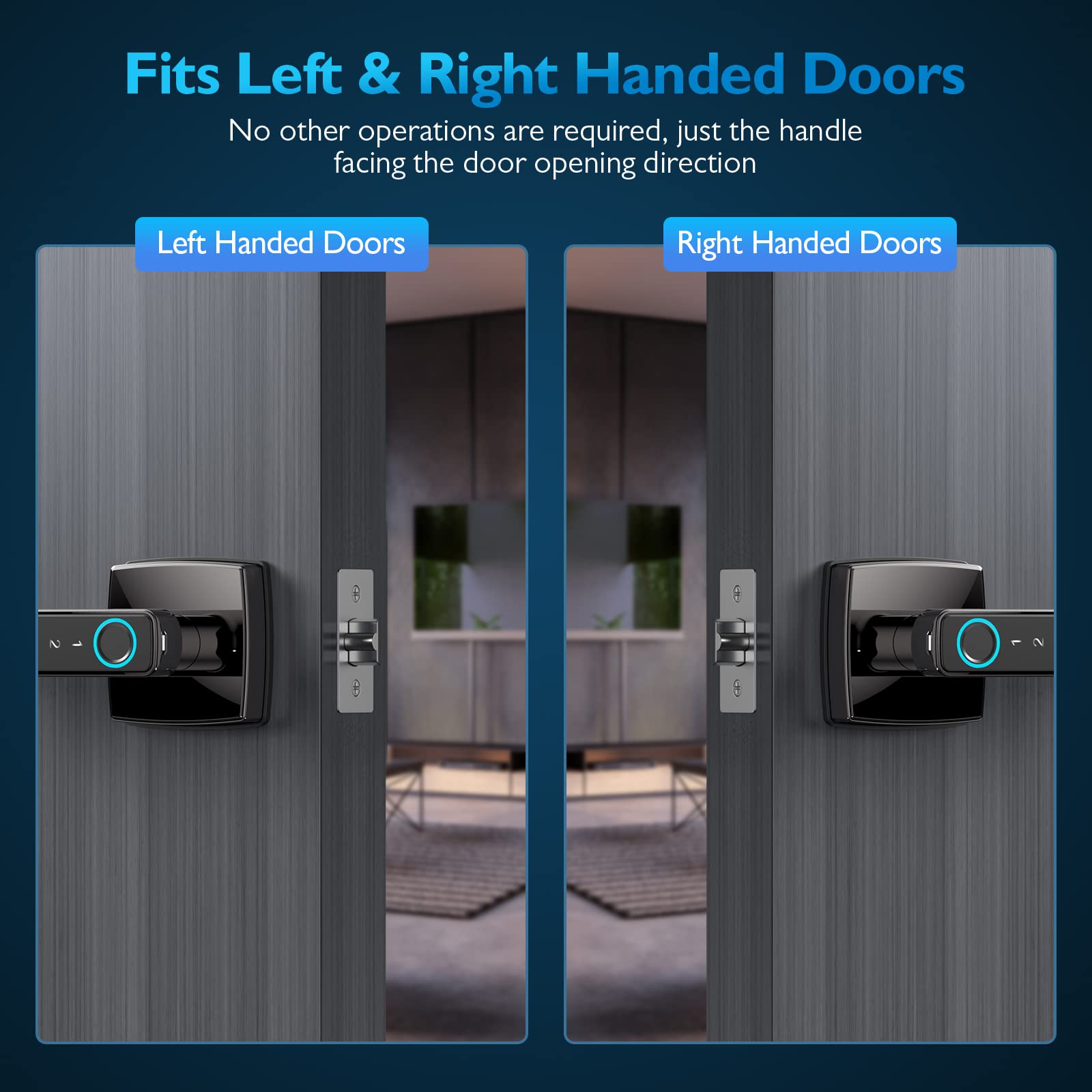 Smart Fingerprint Door Lock - Keyless Entry with Bluetooth, Touchscreen Keypad & Reversible Handle | App Control, Biometric, Code & Key Access | Secure Smart Lock for Homes, Apartments & Bedrooms | Perfect for Modern Smart Homes & Vacation Rentals