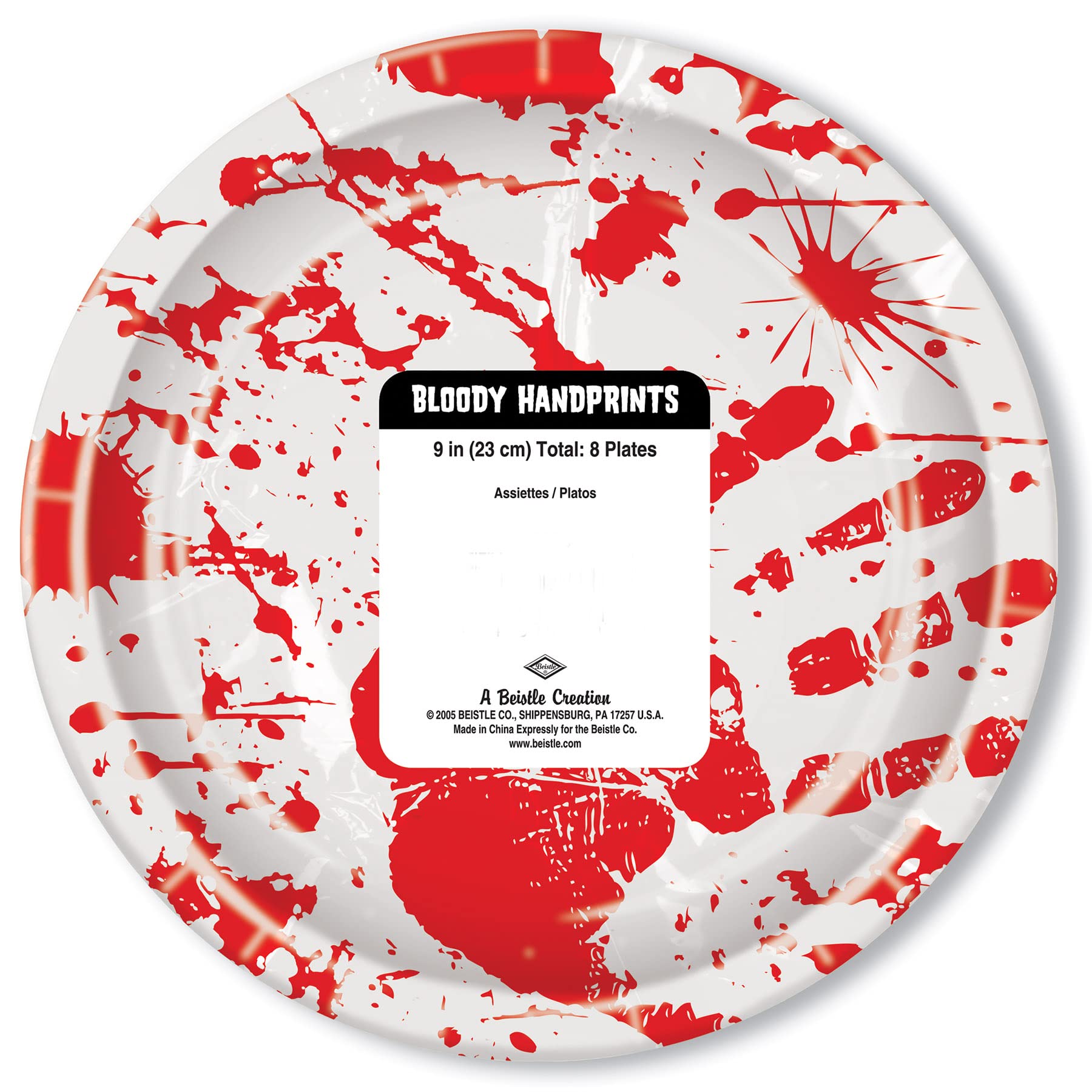 Beistle Bloody Handprints 9 Inch Halloween Party Plates - Scary Decorations for Spooky Parties, Haunted Houses & Horror Movie Nights