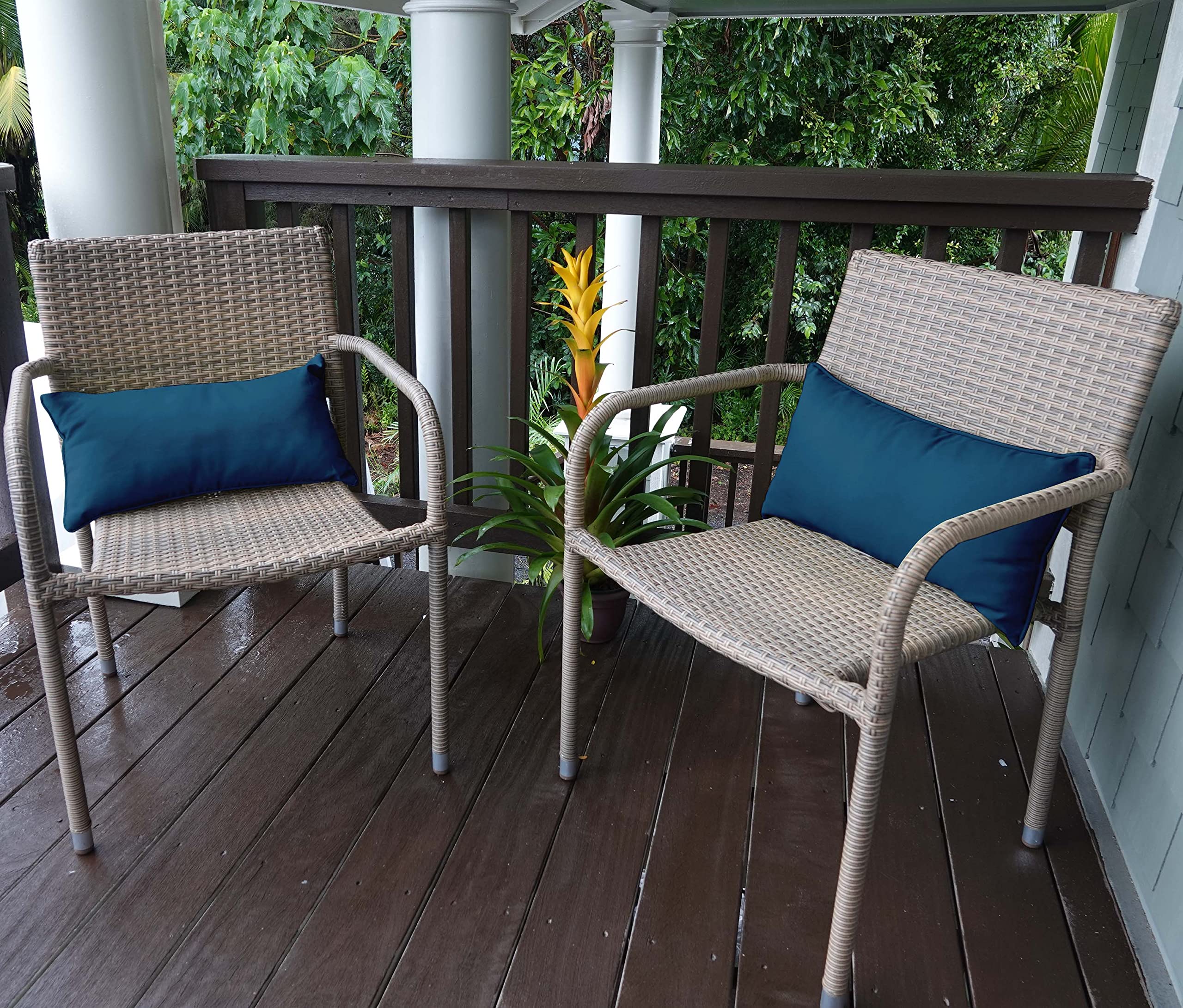 Waterproof Polyester Lumbar Pillow Covers 12x18 Inch - Set of 2 All-Weather Outdoor/Indoor Cushion Cases for Patio Sofa, Chair, Bench - Blue Home Decor for Living Room, Porch & Garden