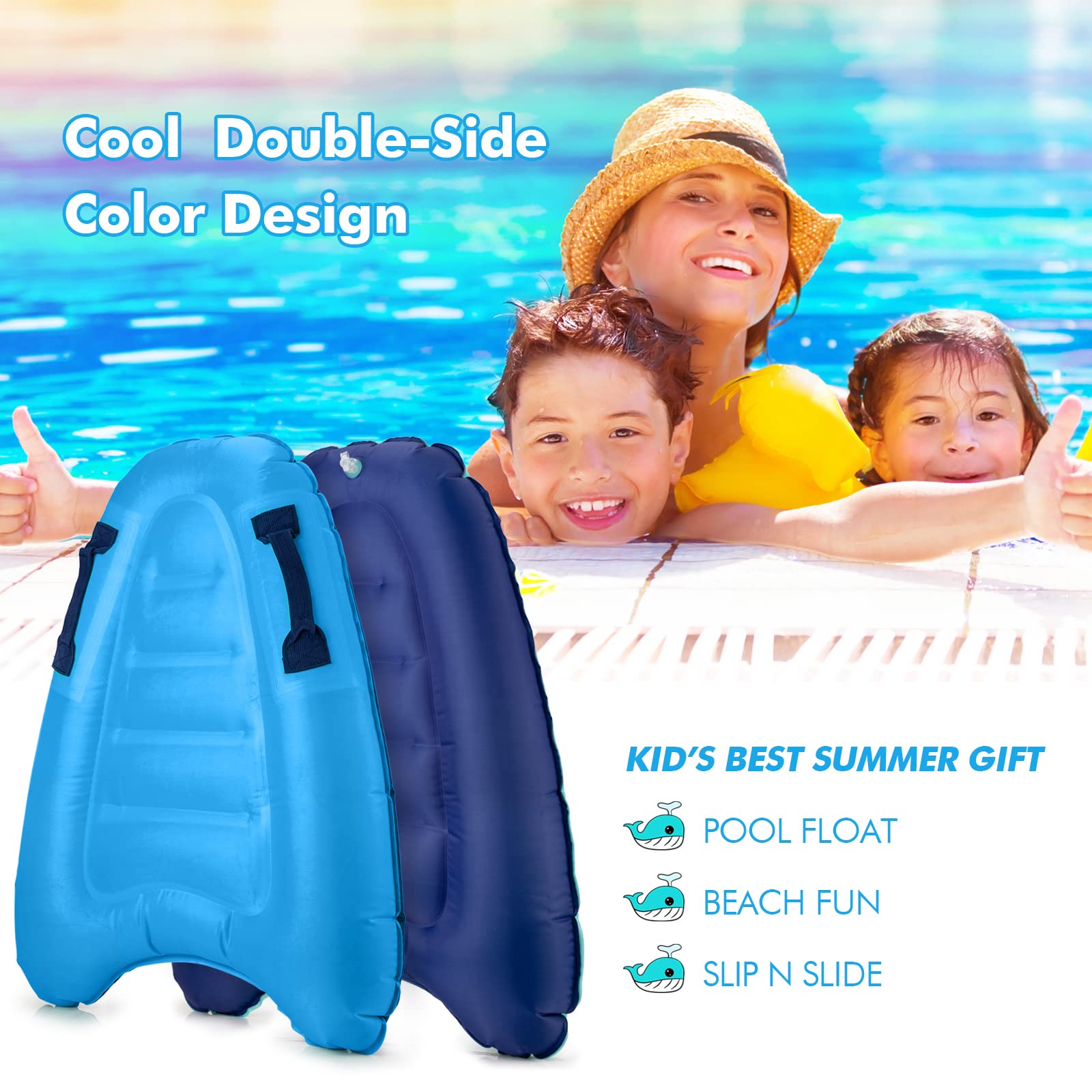 Inflatable Boogie Board for Kids & Adults - Lightweight Kickboard for Swimming, Sliding & Floating - Perfect for Pool, Beach & Water Park Fun - Summer Water Toy with Handles for Safe Play