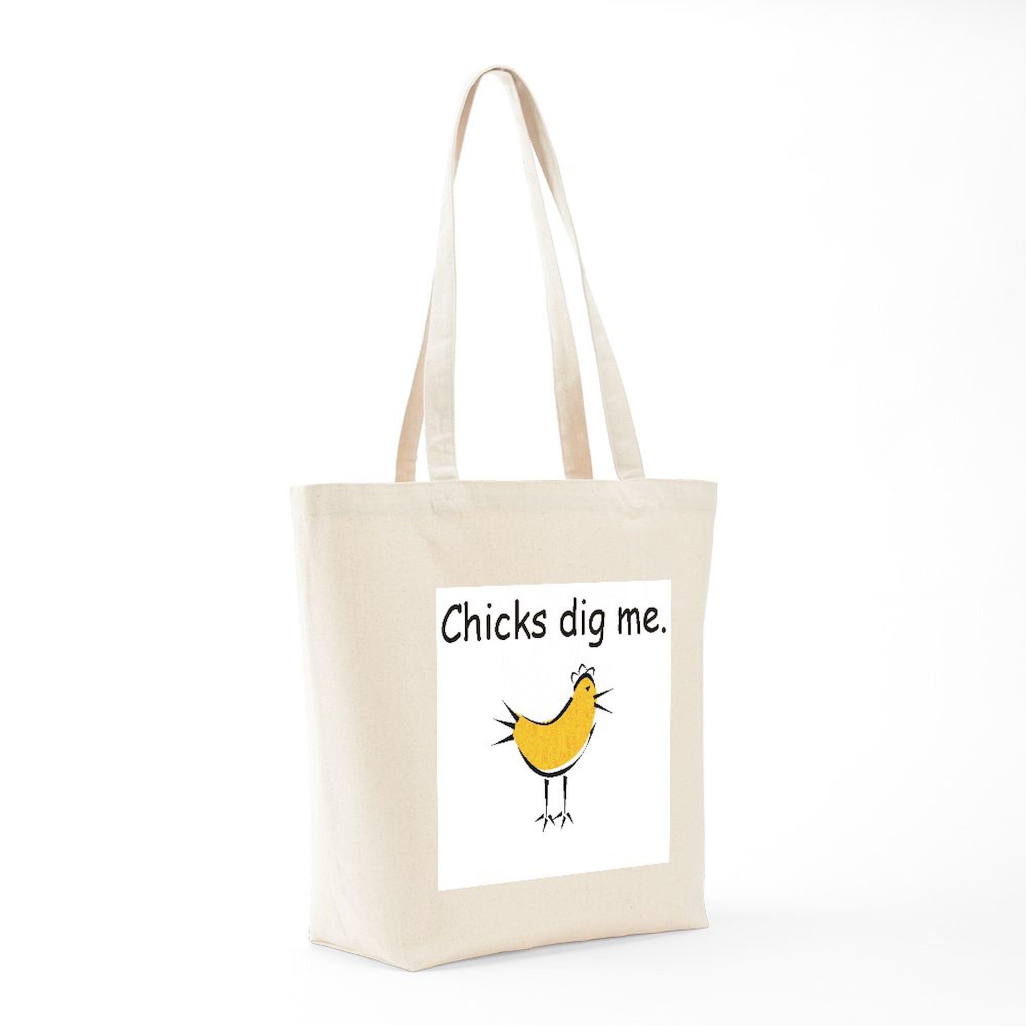 Chicks Dig Me Tote Bag - Natural Canvas Reusable Shopping Bag for Women | Eco-Friendly Grocery Tote, Beach Bag & Everyday Carry