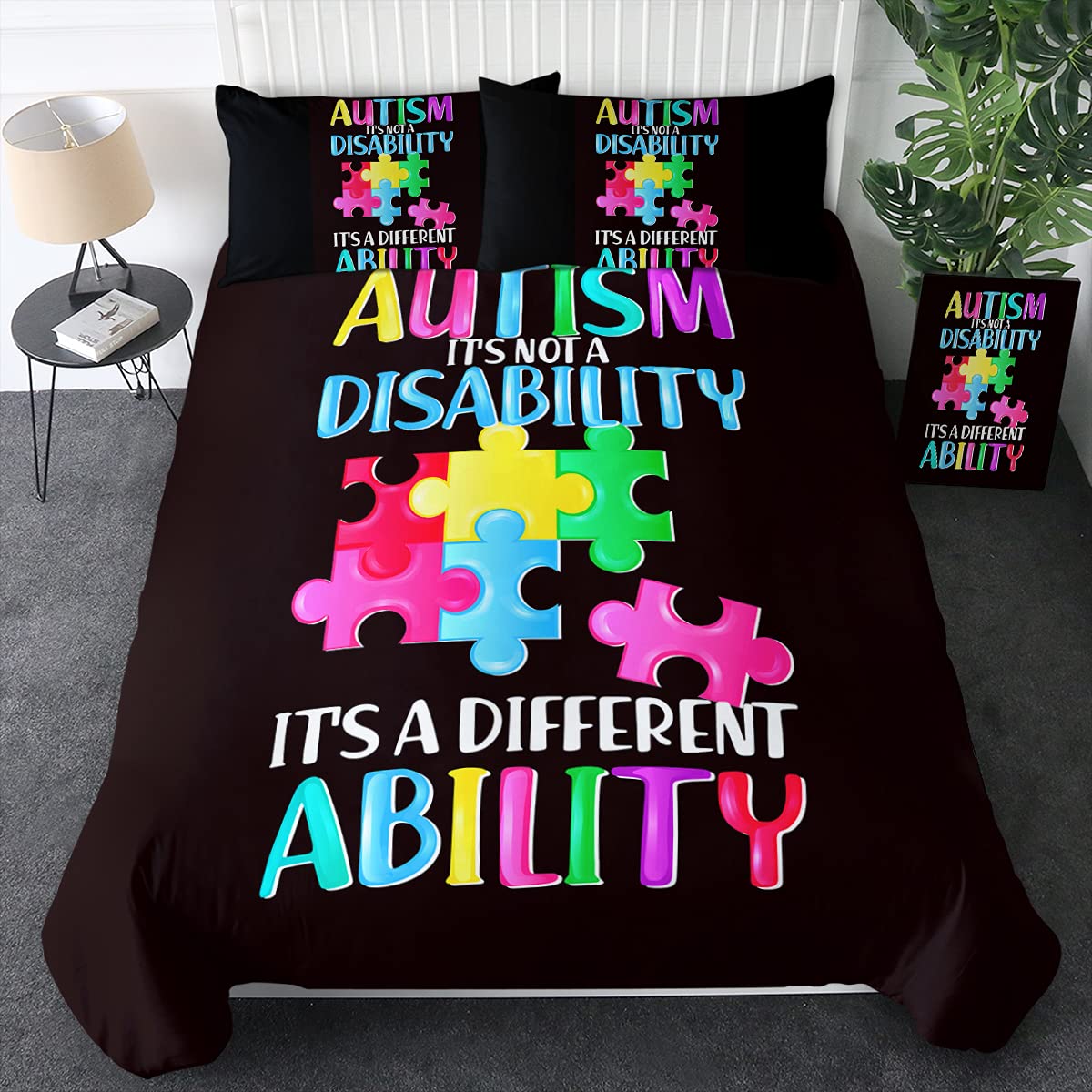 Sleepwish Colorful Puzzle Print 3-Piece Duvet Cover Set - Twin Size with 1 Duvet Cover & 2 Pillowcases for Autism Awareness | Soft Bedding for Kids Rooms, Dorm Decor & Special Needs Sensory Comfort