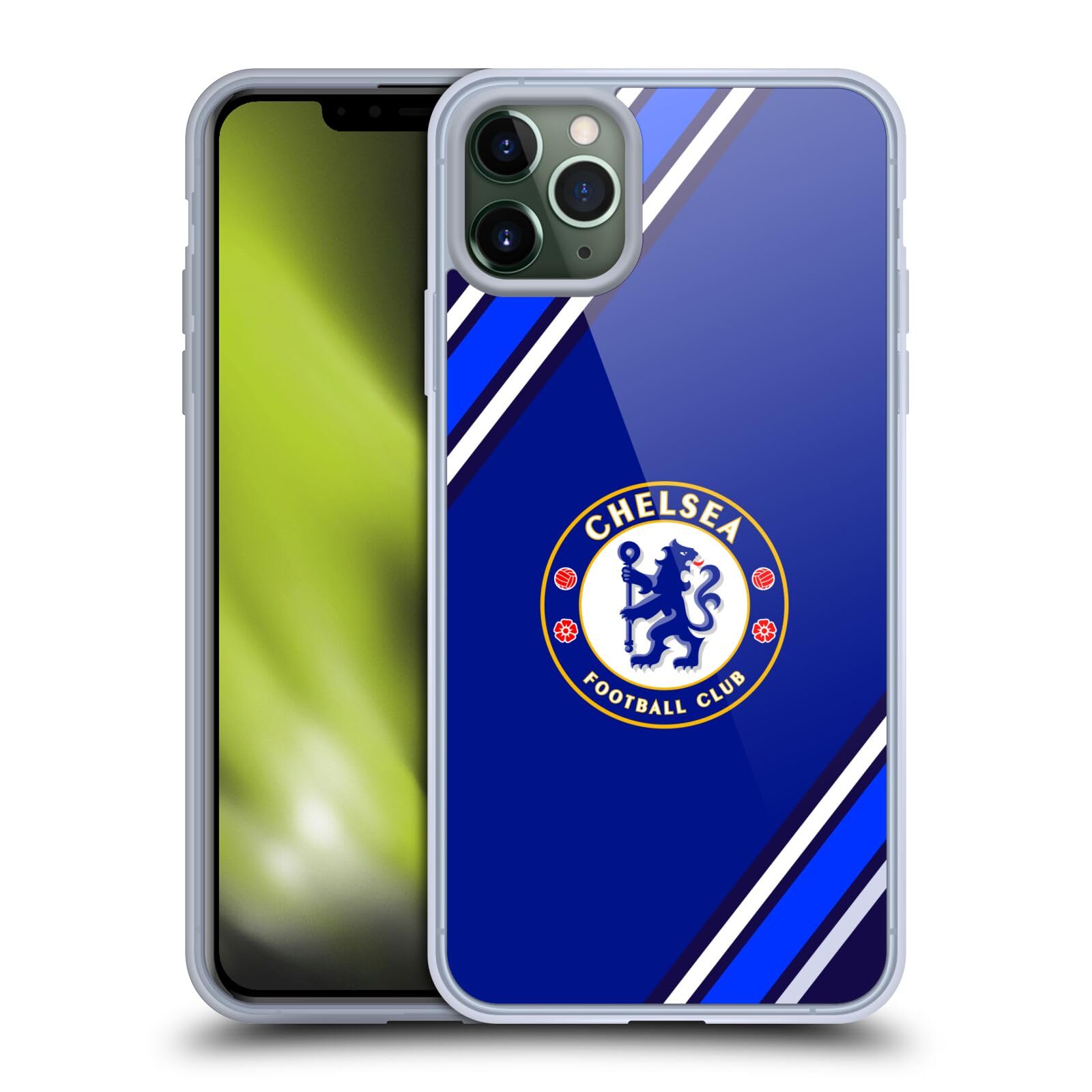 Officially Licensed Chelsea FC Stripes Crest Soft Gel Case for iPhone 11 Pro Max - Durable Protection with Team Logo - Perfect for Soccer Fans & Match Days