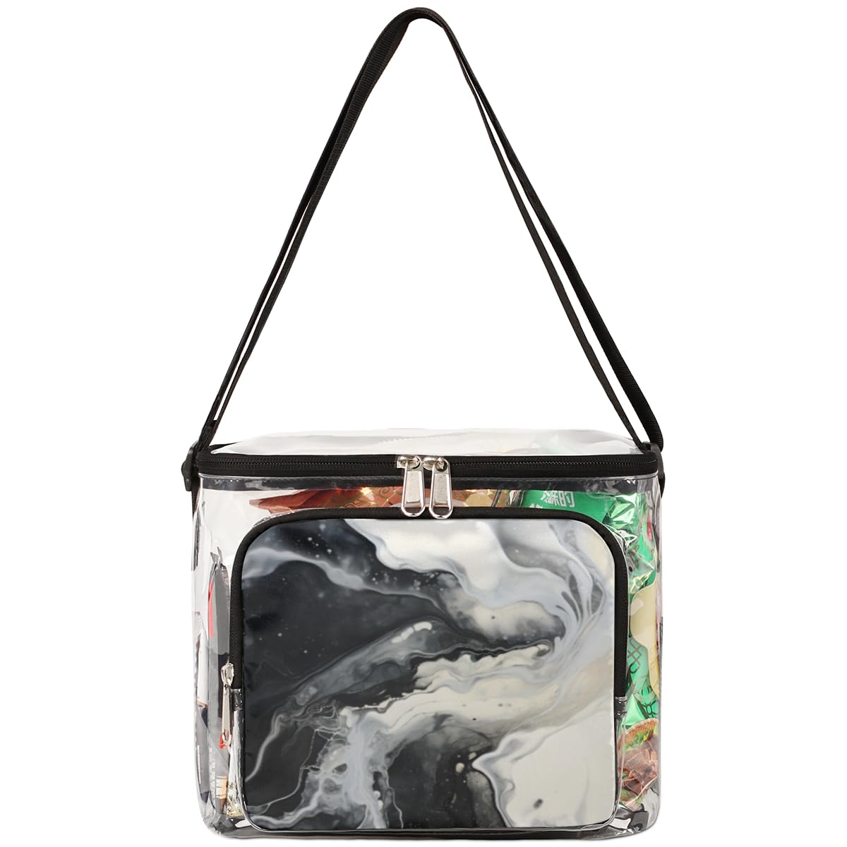 GzLeyigou Marble Print Clear Tote Bag with Handles - Black & White Marble Pattern Transparent Crossbody Shoulder Bag for Women | Perfect for Lunch, Outdoor Travel, Picnic, Concerts & Sports Events | Stadium Approved Multipurpose Purse
