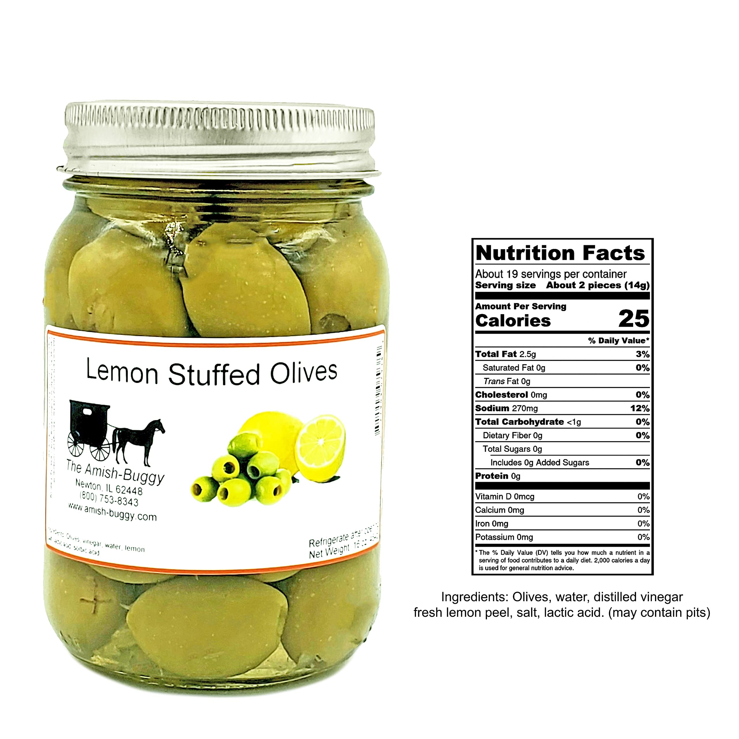 Lemon Stuffed Large Olives - 2 Pack (16 oz Each) | Gourmet Stuffed Olives for Charcuterie Boards, Cocktails & Mediterranean Recipes