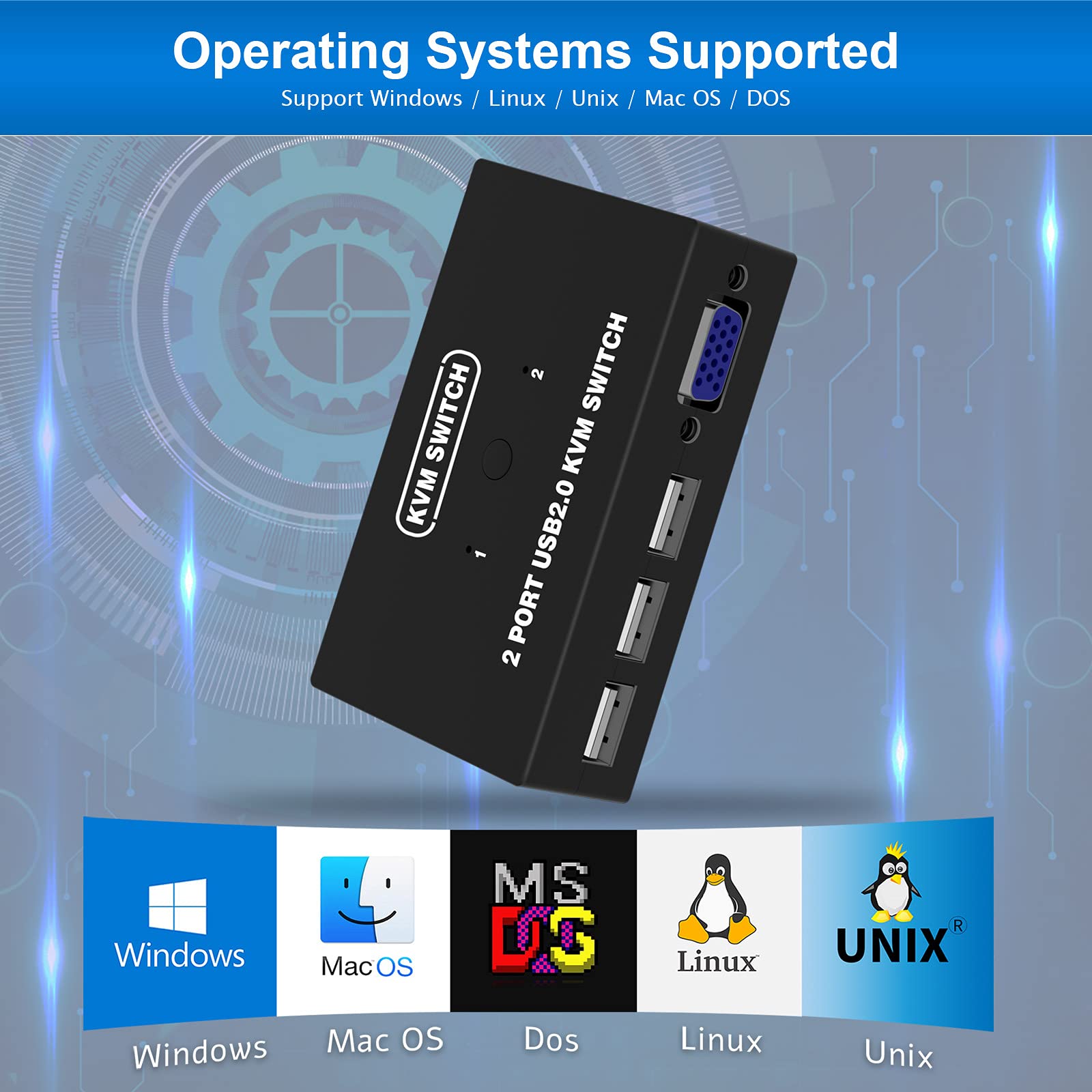 2 Port VGA KVM Switch - Share 1 Monitor & 3 USB Devices (Mouse/Keyboard/Scanner/Printer) with Included Cables | Ideal for Home Office & Multi-PC Workstations