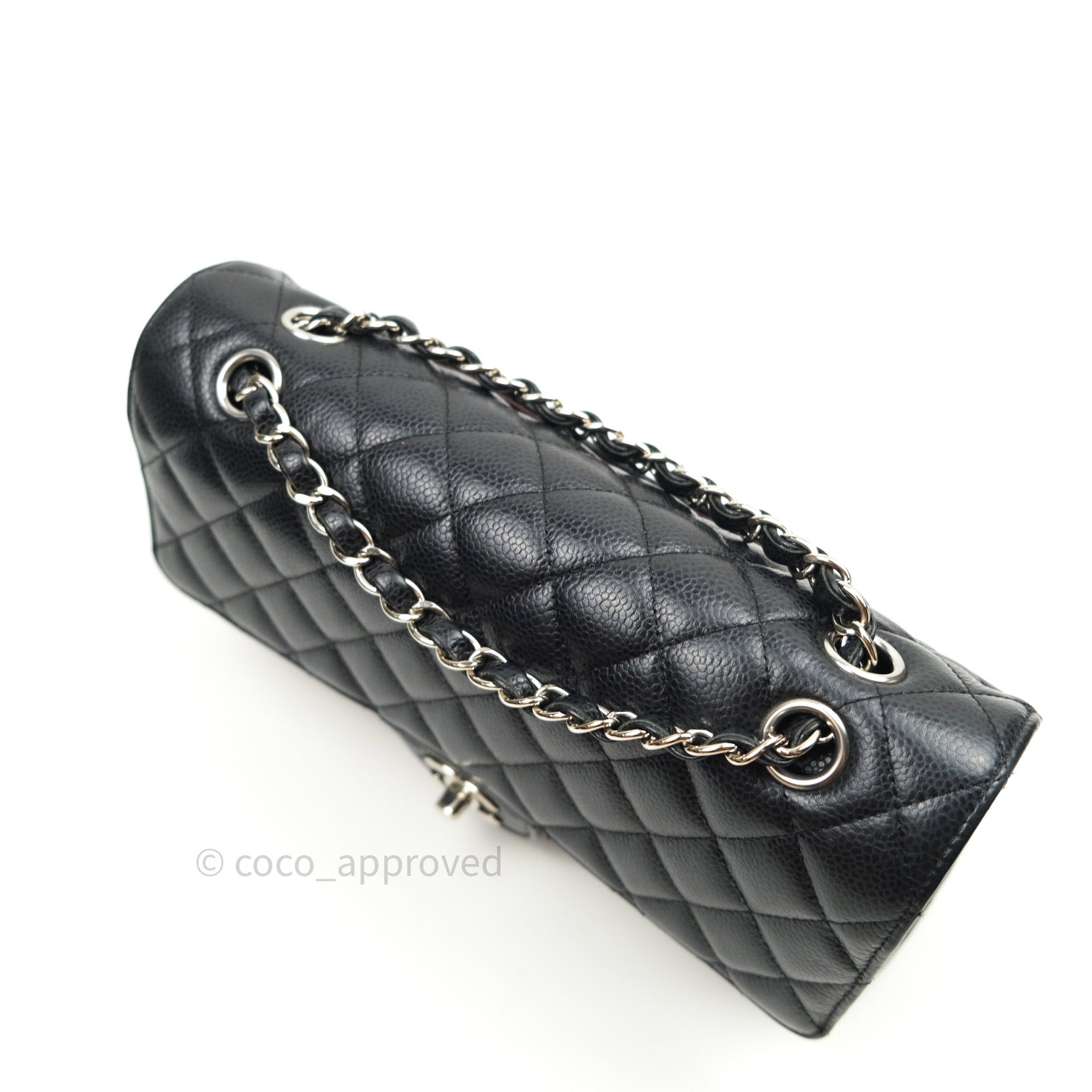 Chanel Classic Medium Double Flap Bag Black Caviar Leather with Silver Hardware - Luxury Shoulder Bag for Women, Perfect for Work, Parties & Special Occasions