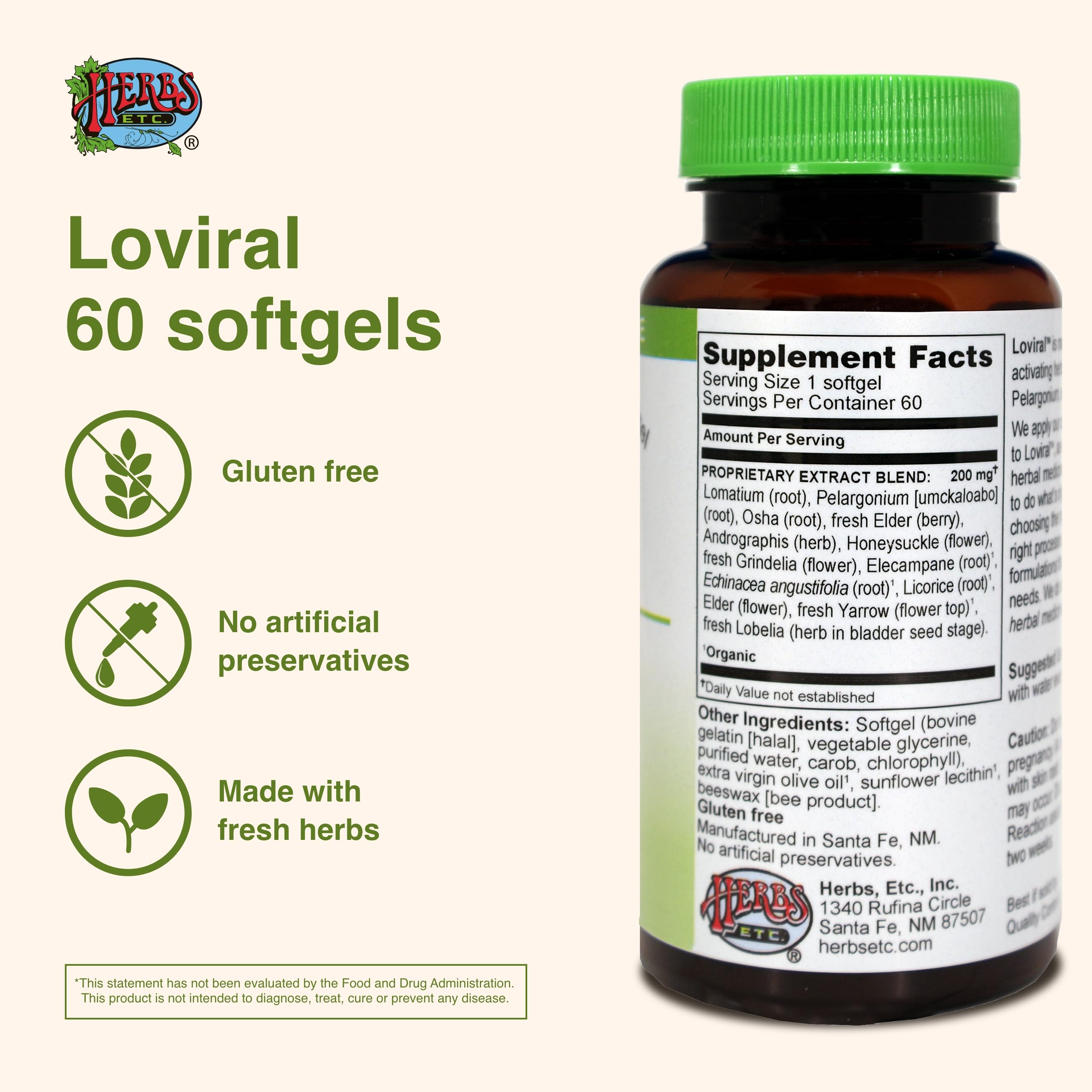 Herbs Etc. Loviral - Lung Health Supplement for Respiratory Support & Immune Defense - Natural Herbal Formula with Lomatium, Pelargonium & OSHA - Gluten-Free, Non-GMO - 60 Softgels (60 Servings) - Ideal for Cold Season, Allergy Relief & Daily Respiratory Wellness