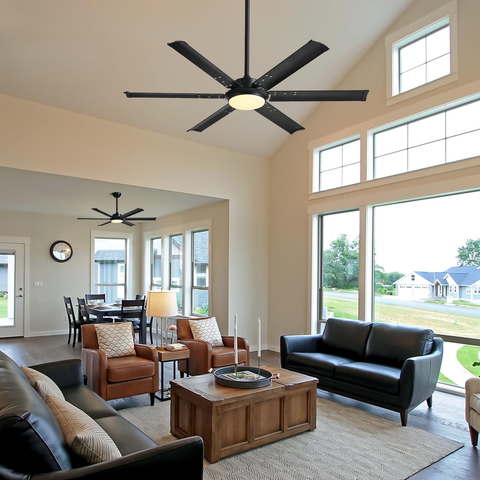 CROSSIO 52 Inch Black Industrial Ceiling Fan with Lights - Remote Control, Dimmable LED, Reversible 6-Speed Silent Motor - Aluminum Fandelier for Living Room, Bedroom, Dining Room & Outdoor Patio | Perfect for Home Cooling and Stylish Lighting Decor