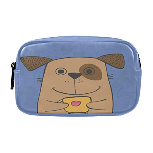 ALAZA Dog with Cup of Coffee Cosmetic Bag - Leather Pencil Case, Waterproof Travel Makeup Pouch with Zipper for Women, Girls & Teens | Perfect for School, Office & Travel Accessories