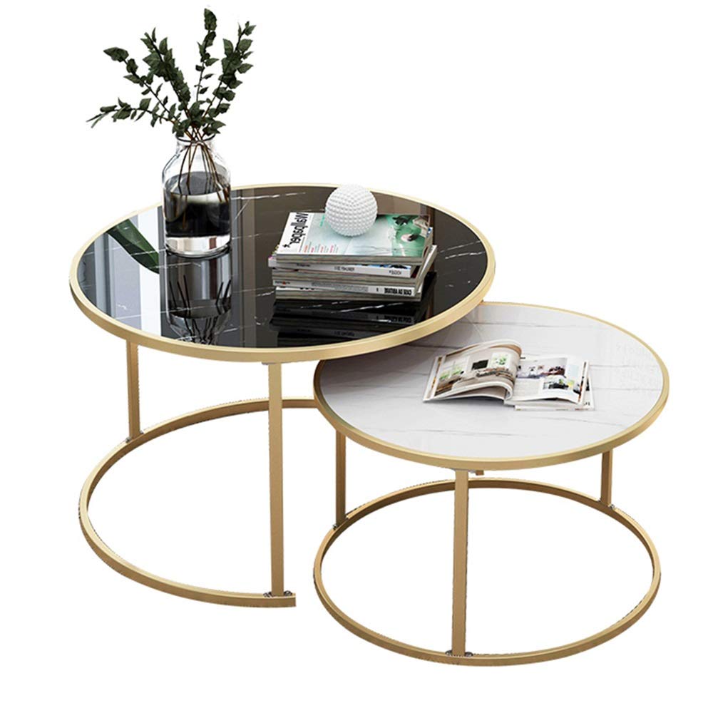 Modern Round Nesting Coffee & Side Table Set of 2 - Black & White Accent Tables for Living Room, Balcony, or Tea Time - Occasional & Multi-Purpose Home Decor