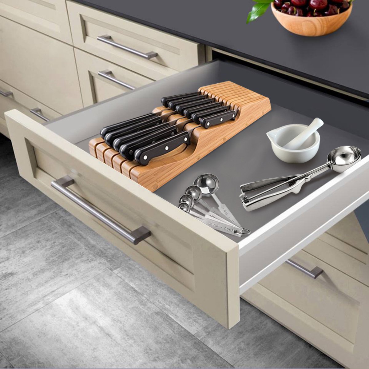 Bambüsi In-Drawer Knife Organizer - Premium Bamboo Knife Block for Kitchen Drawers - Holds 5 Chef Knives & 6 Steak Knives - Safe Downward Blade Storage - Wooden Knife Holder (Knives Not Included) - Perfect for Home Chefs & Organized Kitchens