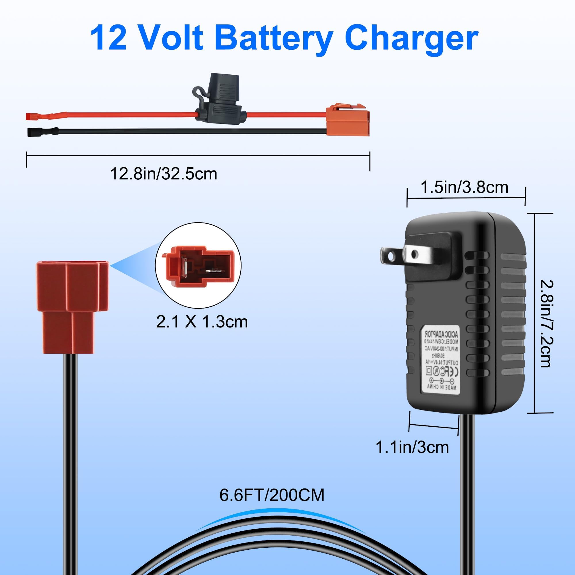 12V Ride On Toy Battery Charger with Square Plug - 12 Volt Power Adapter for Kids Electric Cars, Ride On Toys & Wire Harness Connector - Perfect for Charging Children's Ride-On Vehicles, Power Wheels & Outdoor Toys
