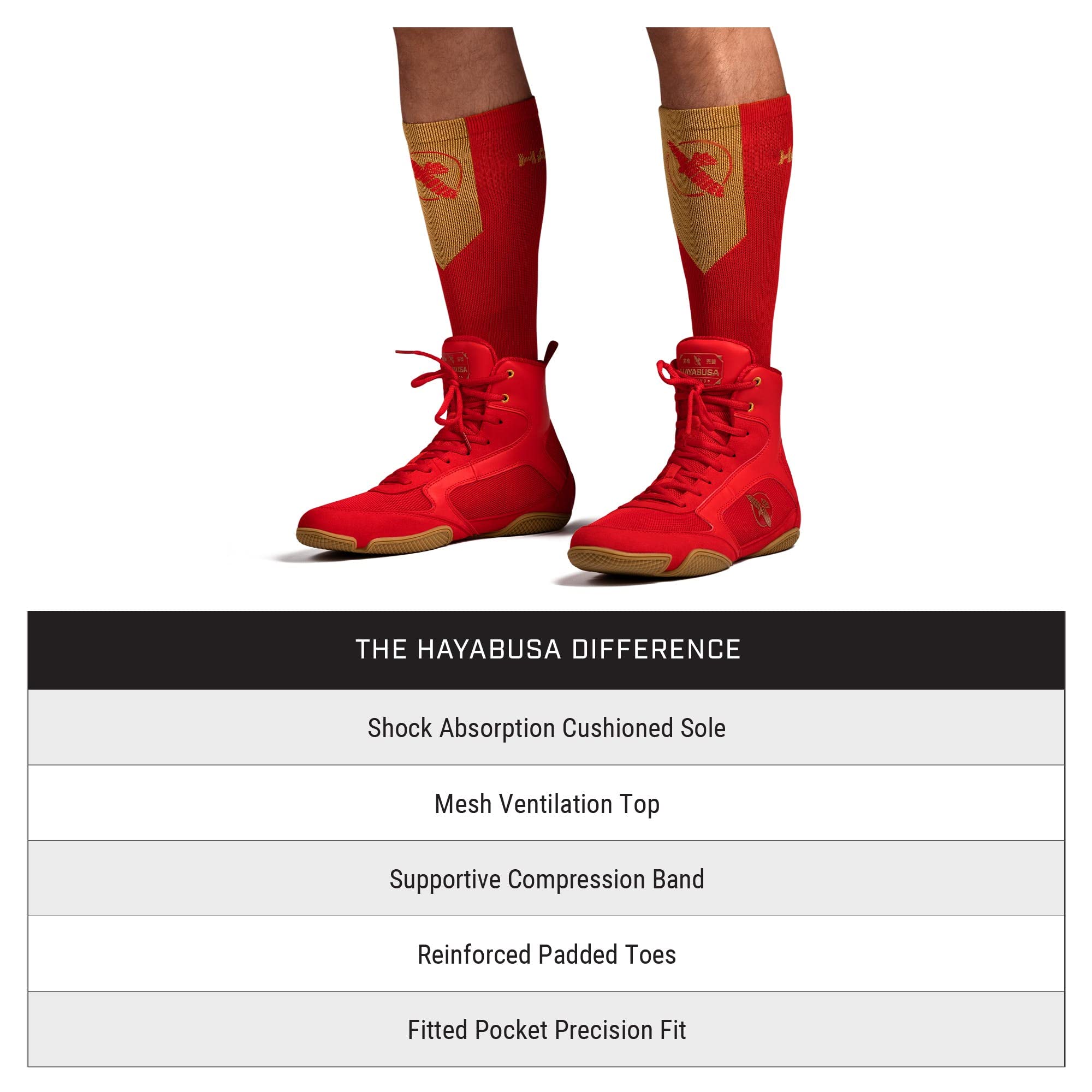 Hayabusa Men's Pro Boxing Socks - Breathable Athletic Socks for Training & Competition (1 Pair) - Perfect for Boxing, MMA, Kickboxing & Gym Workouts