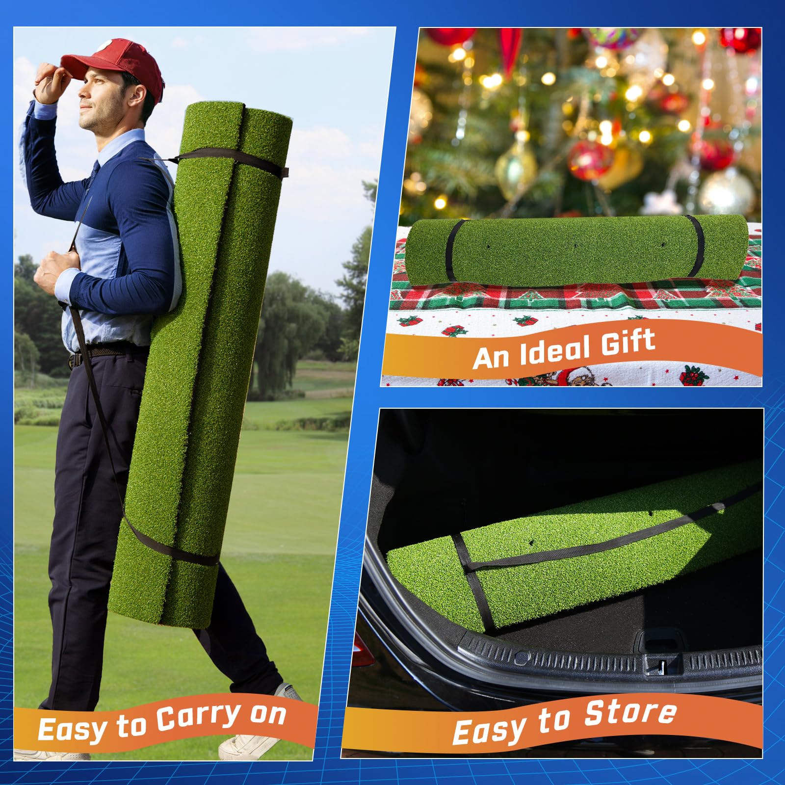 Premium 6-in-1 Golf Practice Mat - 5x4ft Thickened Turf Hitting Mat for Indoor & Outdoor Use - Perfect for Swing Training, Chipping, Driving - Ideal for Backyard, Garage, or Home Golf Setup