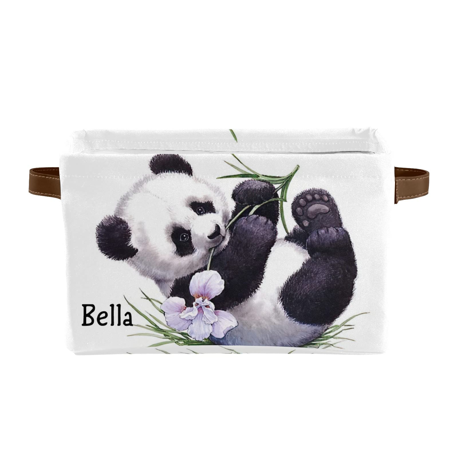 Personalized Funny Panda Canvas Storage Bins with Name - 2 Pack, Durable Leather Handles for Office, Bathroom, Nursery, Closet & Shelf Organization - Perfect for Home Decor & Kids Room Storage