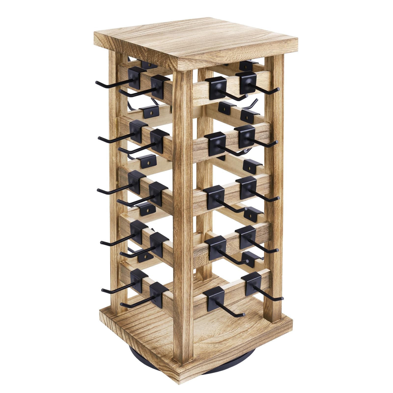 Ikee Design Wood Rotating Jewelry Display Stand with 42 Removable Hooks - 5-Tier Earring Organizer in Oak Finish for Boutique, Home & Retail Store Display