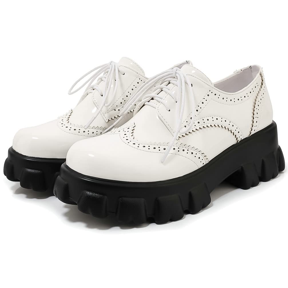 KOKOMOMO Women's Chunky Platform Oxford Loafers with Buckle - Gothic Style Shoes for Casual Outfits & Everyday Wear