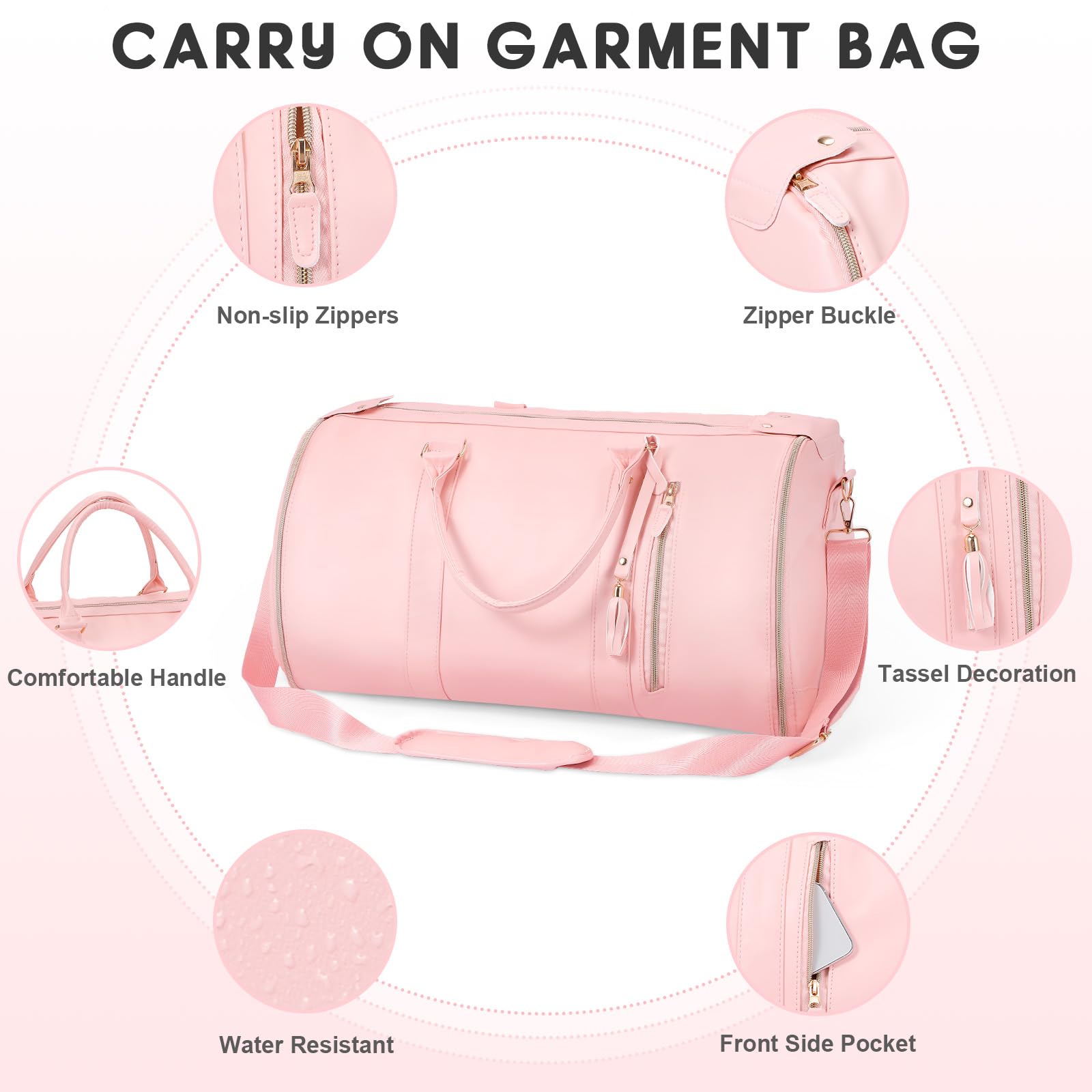 Premium 2-in-1 Convertible PU Leather Garment Bag for Women - Travel Hanging Suitcase with Shoe Compartment & Toiletry Pouch | Carry-On Dress Bag for Business Trips, Weddings & Vacations (Pink)