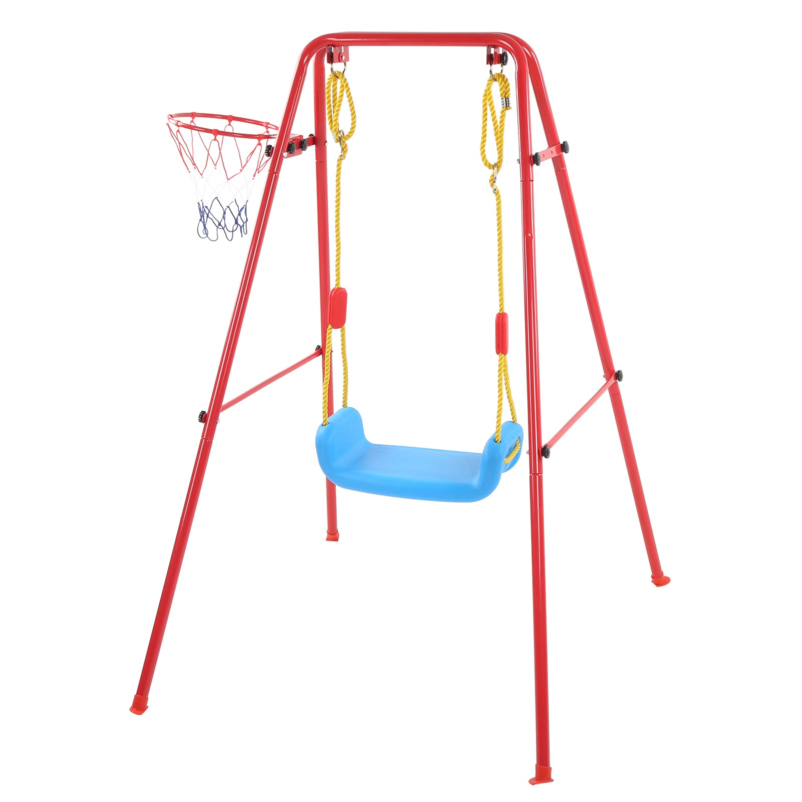 2 in 1 Heavy Duty Kids Swing Set with Basketball Hoop - U-Shaped Alloy & Plastic Frame Supports 60kg - Perfect for Backyard, Garden & Outdoor Play