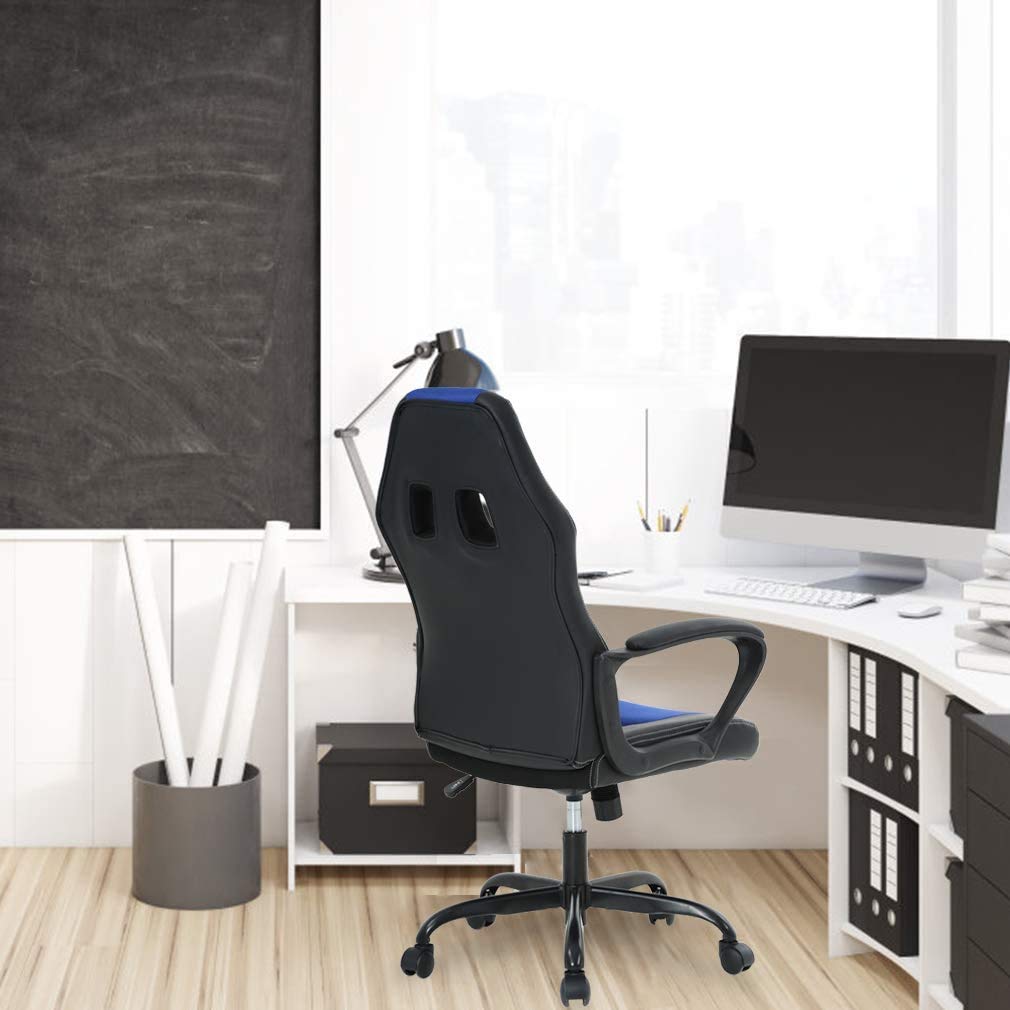 Ergonomic Office Chair with Lumbar Support - Adjustable Height Swivel Rolling Computer Chair for Gaming, Executive & Home Office - Breathable Leather Task Chair (Blue) - Perfect for Long Work Hours & Gaming Sessions