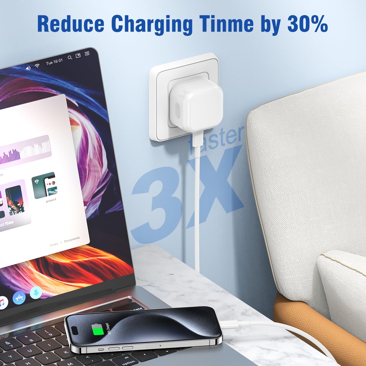 20W Apple USB C Fast Charger Plug & 2M Type C Cable - Compatible with iPhone 16 Pro/16 Pro Max/15 Pro/15 Plus/iPad Pro/Air - Perfect for Home, Office & Travel Charging