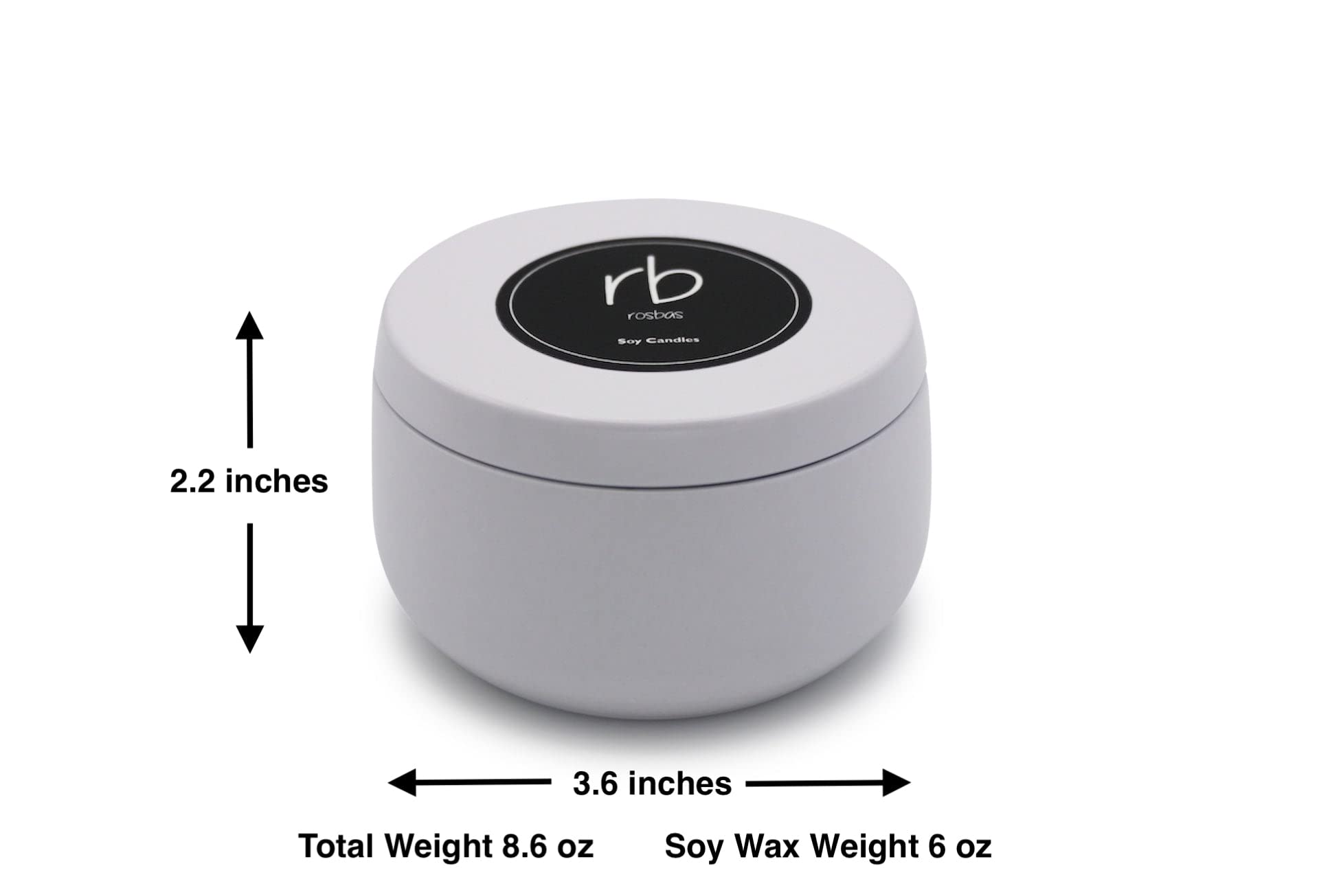 Rosbas Unscented Natural Soy Wax Candle - 6 oz in Black Metallic Tin with Cotton Wick | Long Burning, Non-Toxic, Handmade in USA | Perfect for Home Decor, Relaxation & Gift Giving