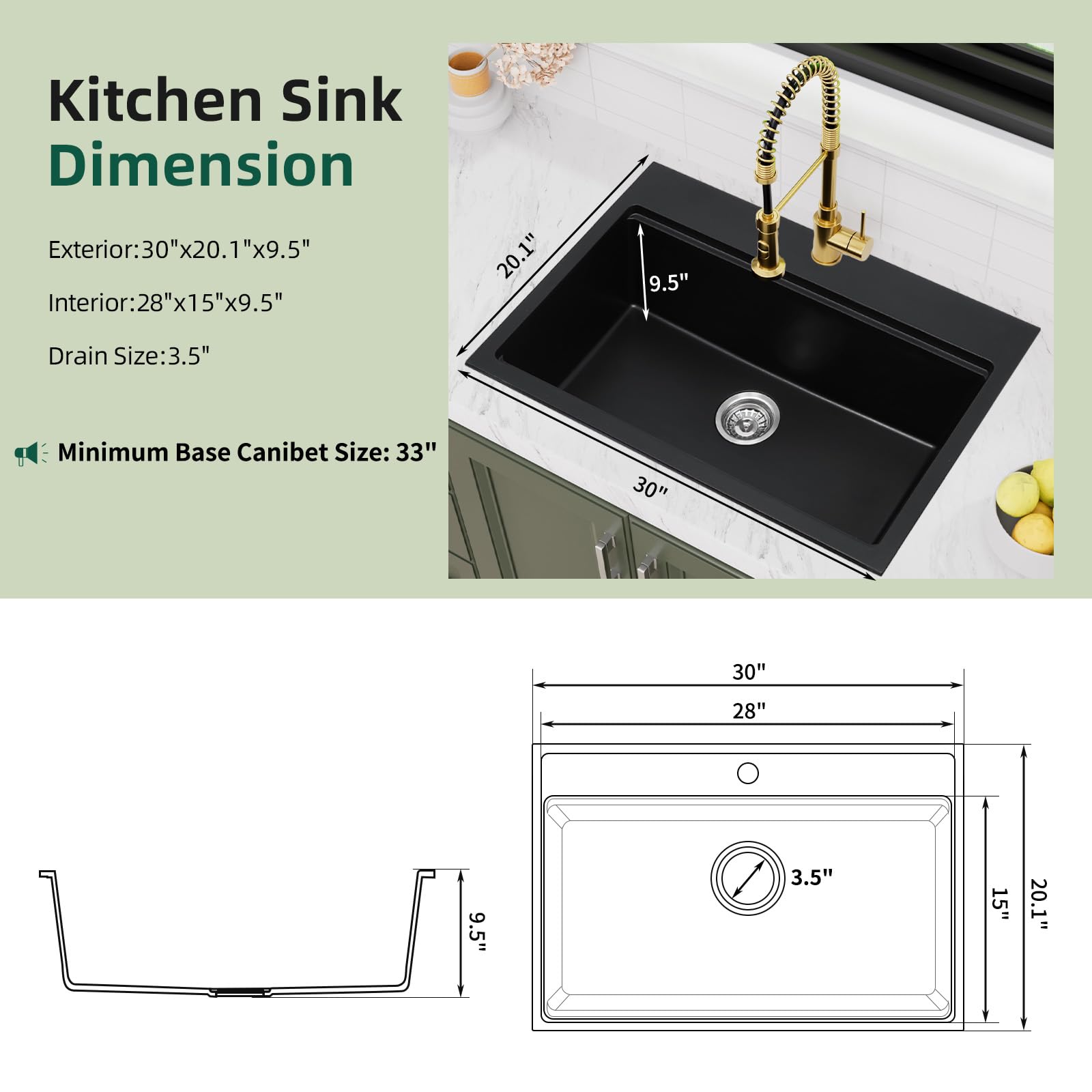 **Davivy 30-Inch Matte Black Granite Composite Kitchen Sink Workstation – 30 x 20 Inch Single Bowl Dual Mount Sink with Accessories – Perfect for Modern Kitchens & Heavy-Duty Cooking**